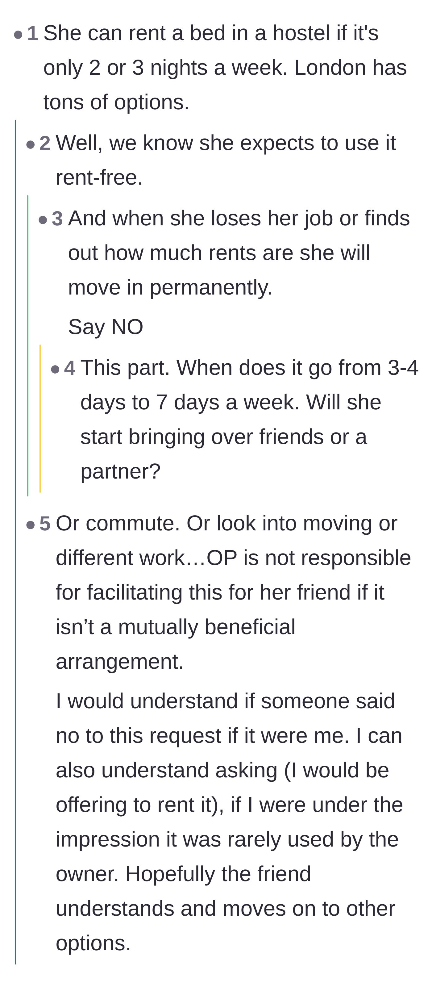 Comment thread 4 - Discussion about the slippery slope of part-time guests turning into full-time squatters.