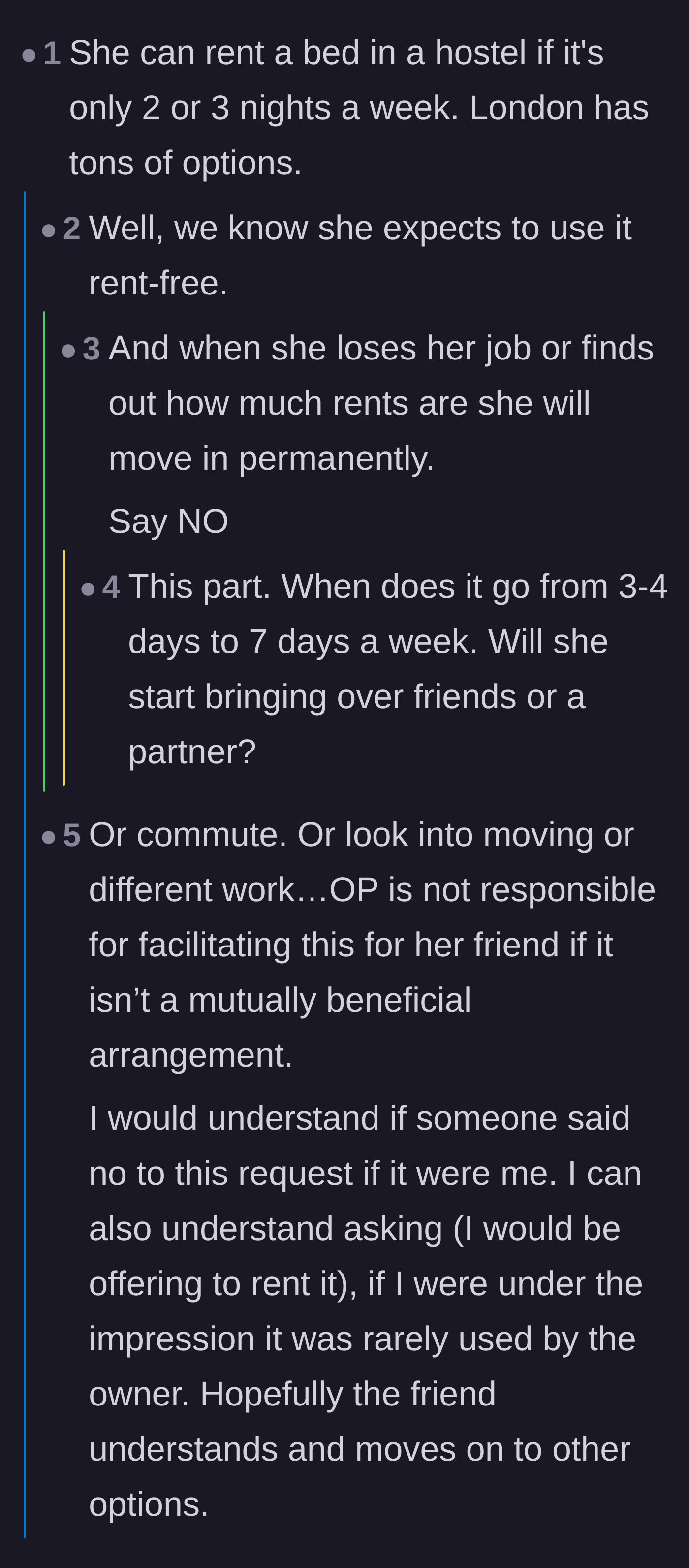 Comment thread 4 - Discussion about the slippery slope of part-time guests turning into full-time squatters.