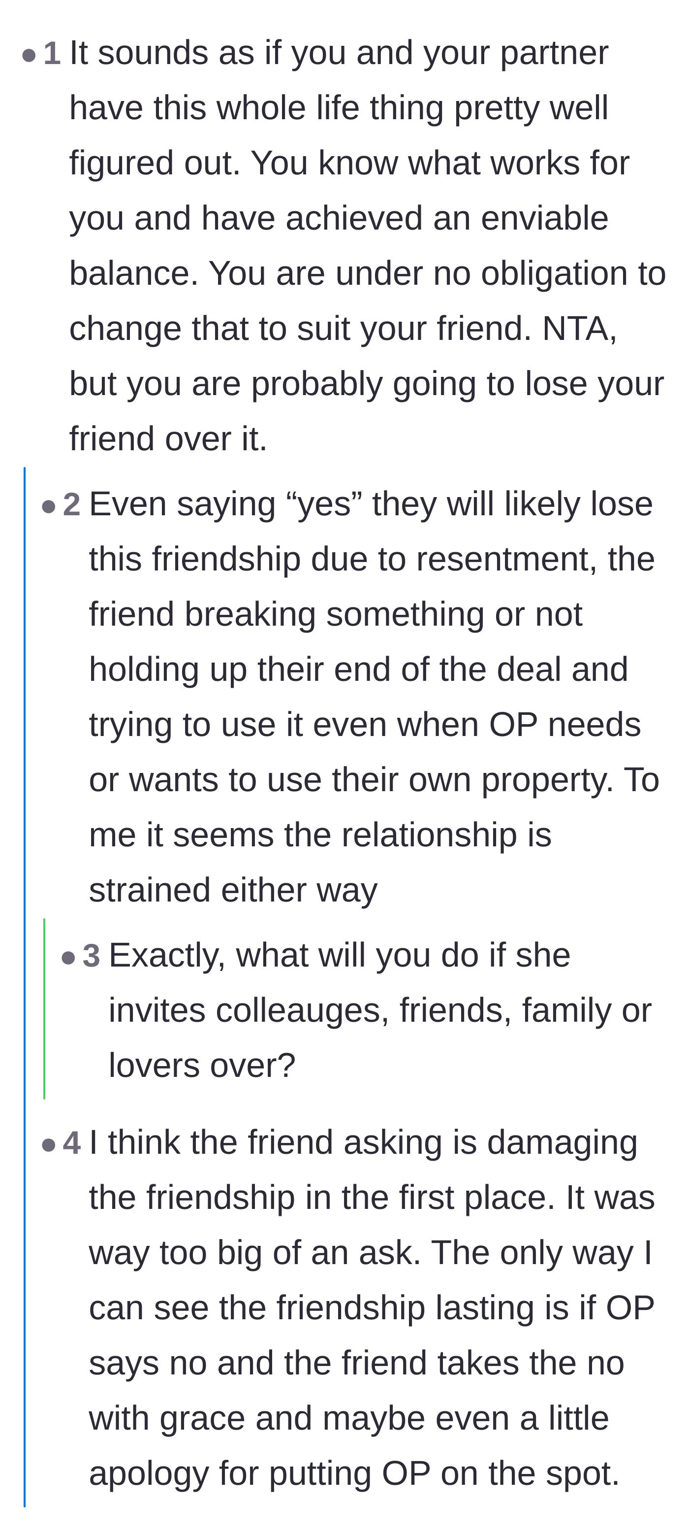 Comment thread 5 - Analysis of how the sheer size and financial weight of the friend's request already ruined the relationship.