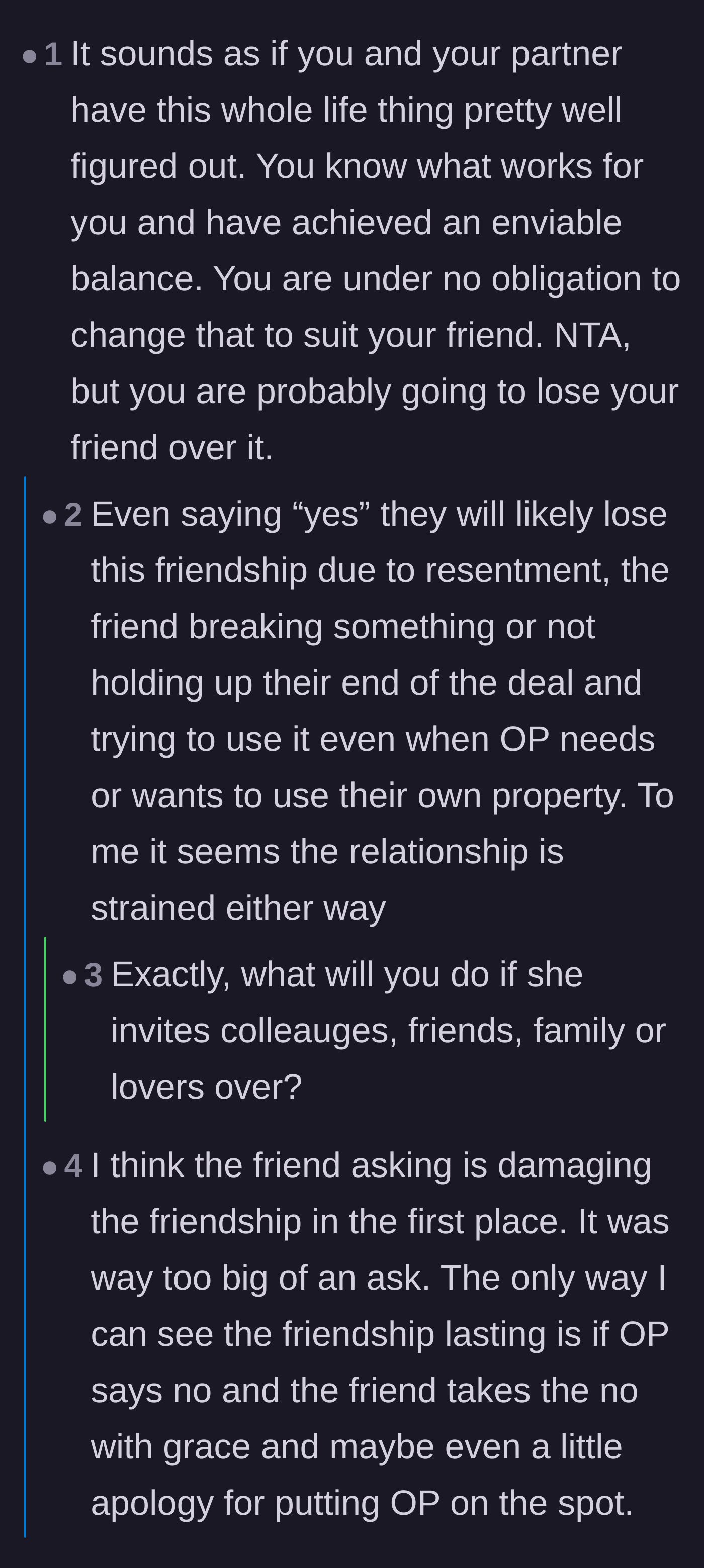 Comment thread 5 - Analysis of how the sheer size and financial weight of the friend's request already ruined the relationship.