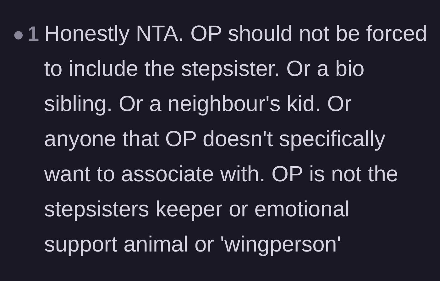 Comment thread 2 - A user pointing out that siblings aren't forced plus-ones or emotional support animals.