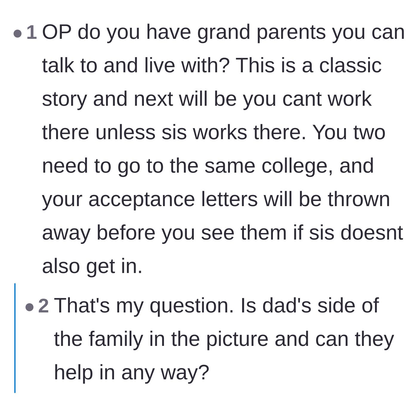 Comment thread 6 - Suggestions for the teen to reach out to her dad's family to escape the situation.