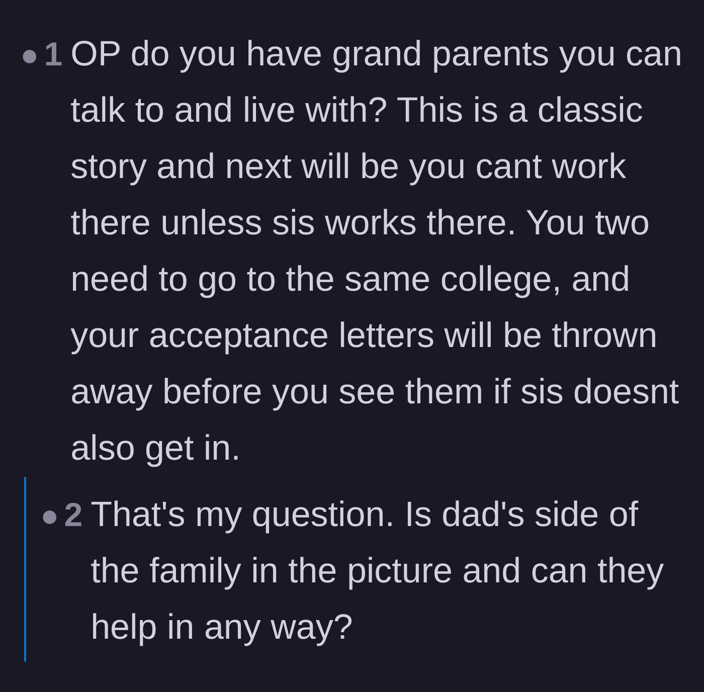 Comment thread 6 - Suggestions for the teen to reach out to her dad's family to escape the situation.