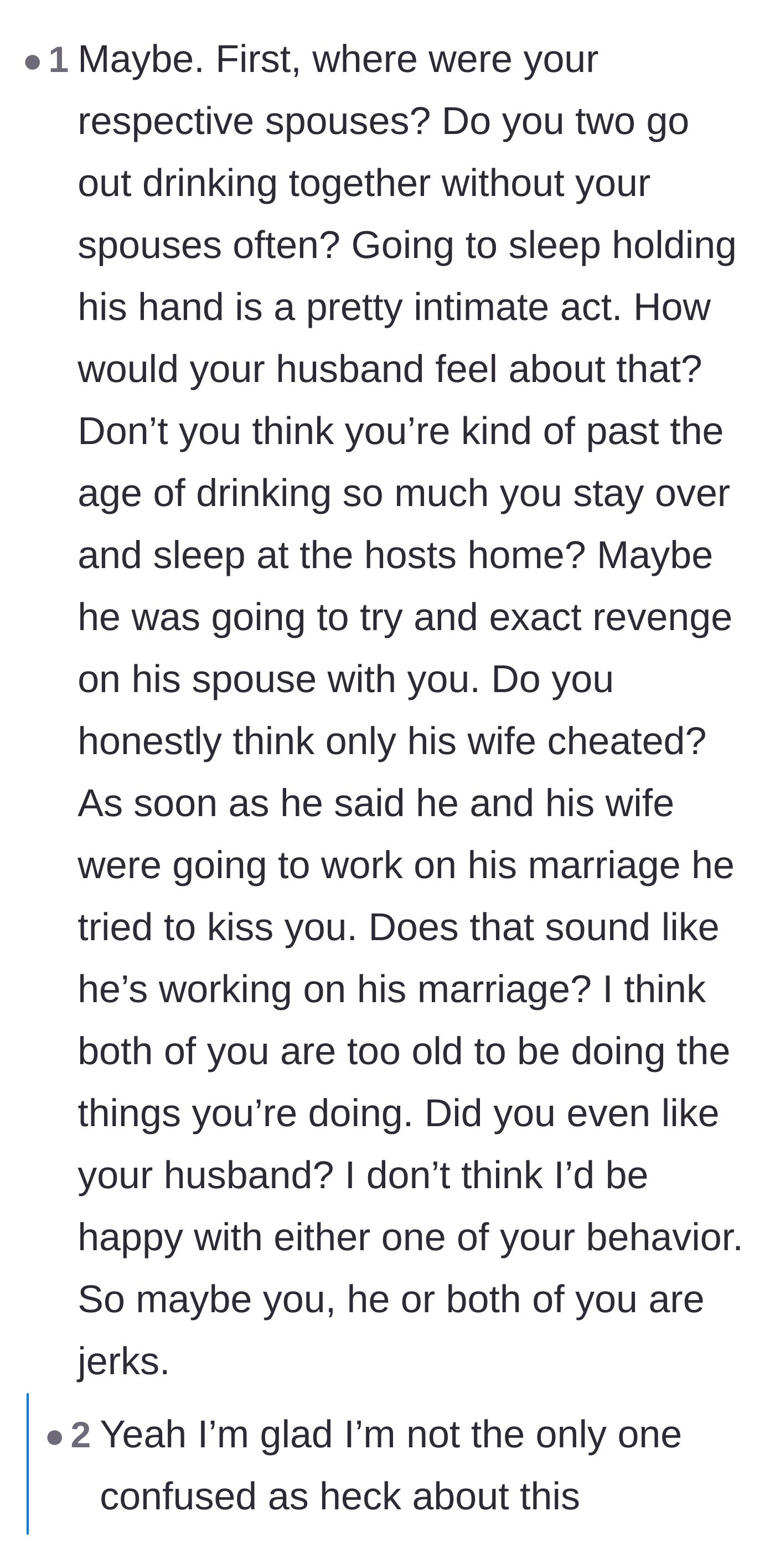 Comment thread 4 - Questioning the absence of the spouses and the intimacy of holding hands in bed