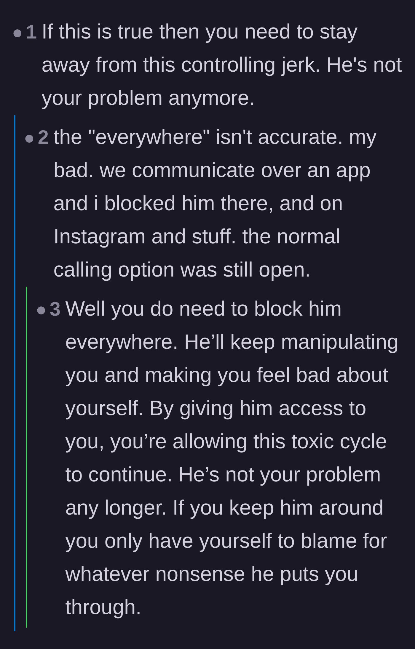 Comment thread 2 - A debate on the necessity of enforcing strict no-contact across all platforms.