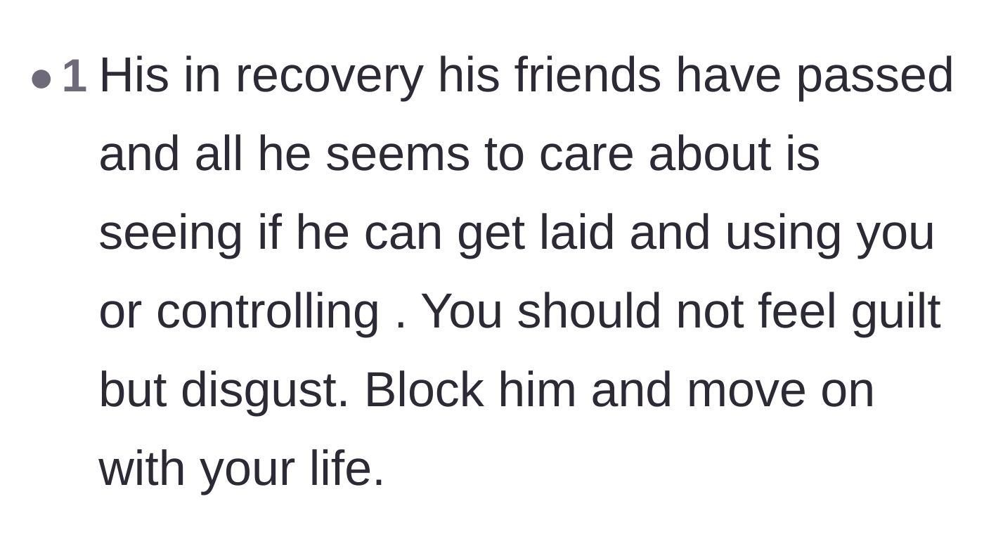 Comment thread 4 - Outrage over the ex prioritizing his sexual demands over mourning his lost friends.