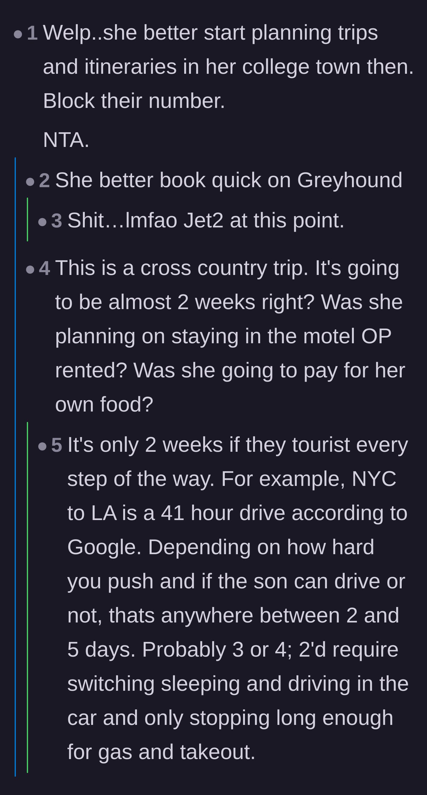 Comment thread 6 - Breakdown of the grueling logistics, awkwardness, and motel stays required for a cross-country drive.