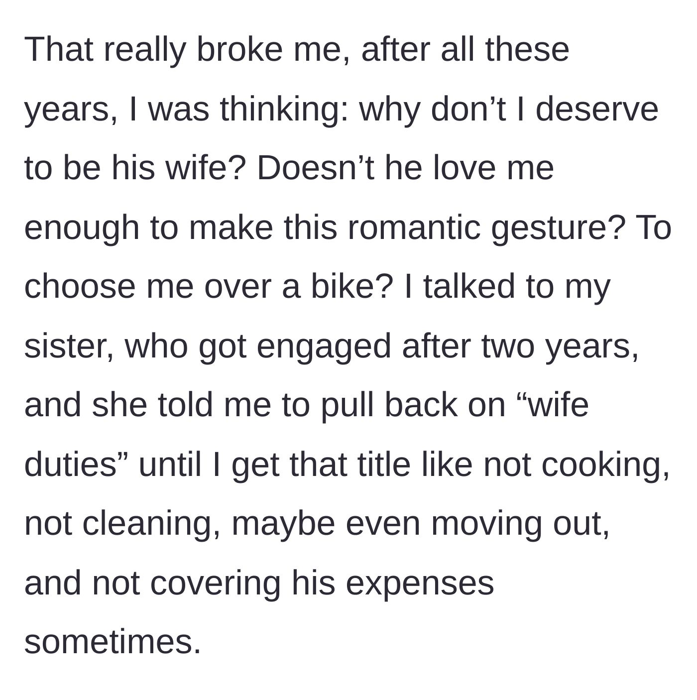 Story part 4 - The heartbroken girlfriend talks to her sister, who advises her to stop doing wife duties.