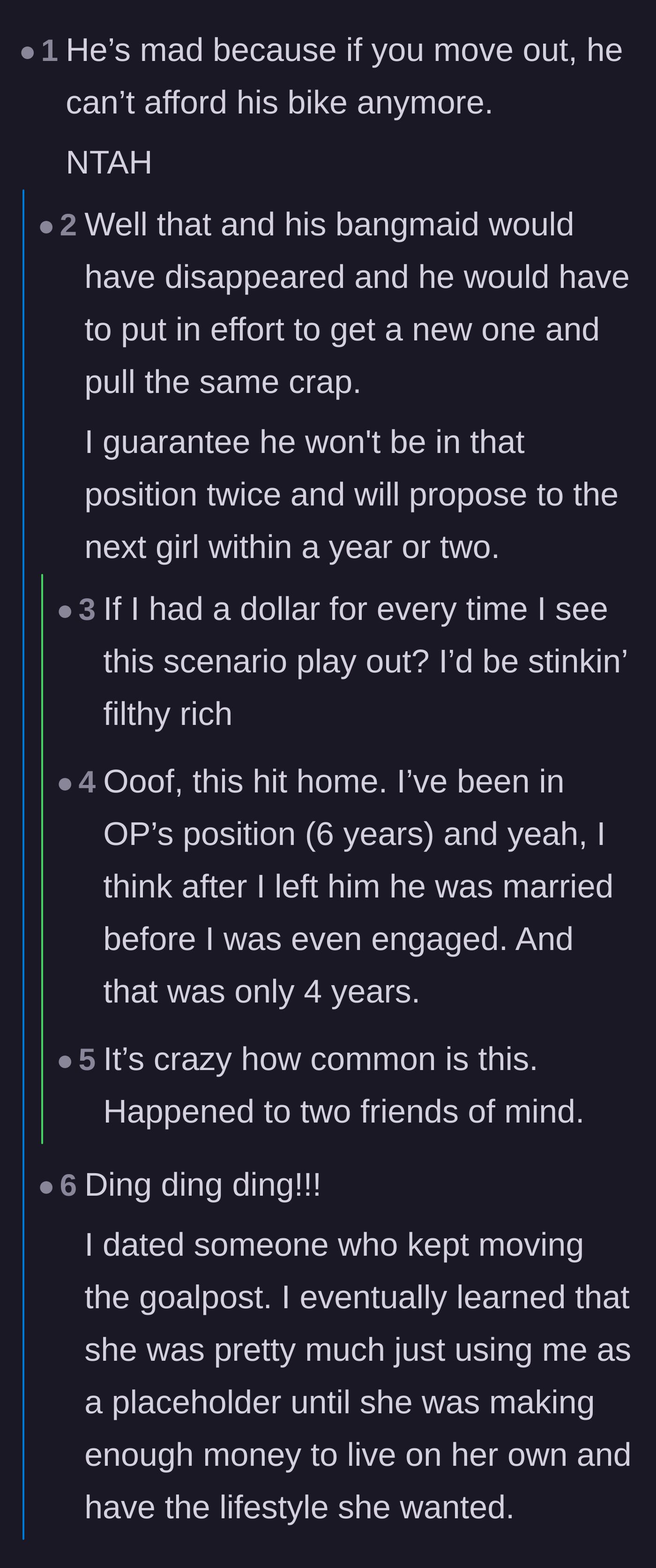 Comment thread 1 - Readers discuss how women subsidize their partners' lifestyles, sharing painful stories of exes marrying the very next girl.