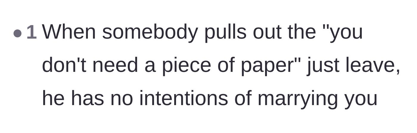 Comment thread 3 - A reader notes that the 'piece of paper' argument is a definitive sign a partner will never propose.