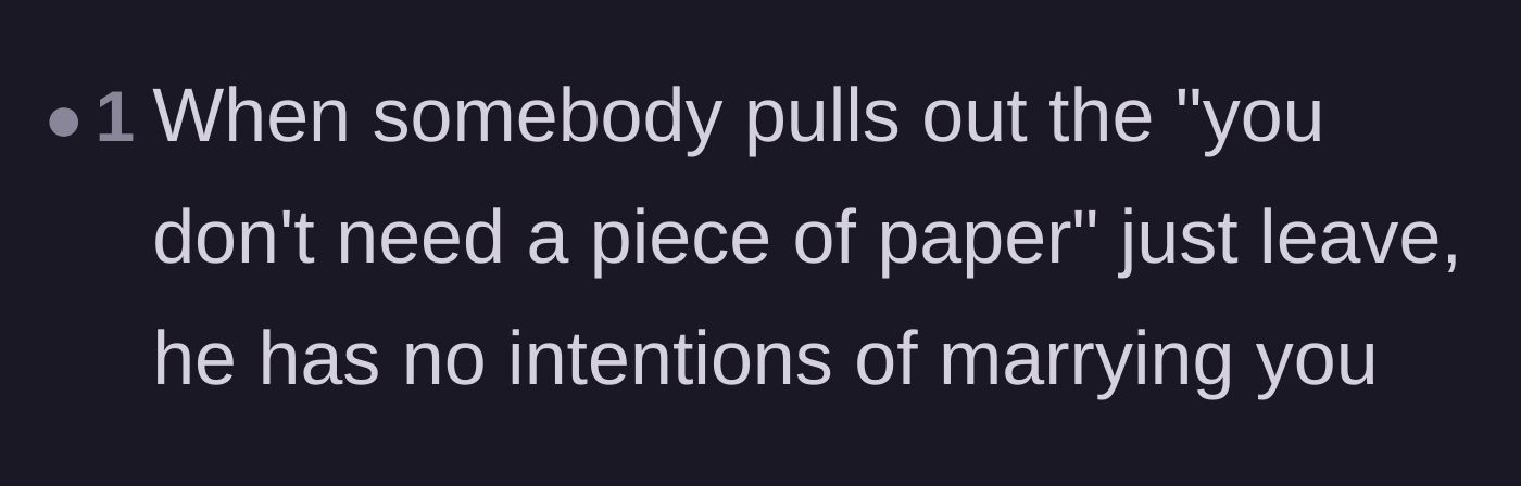 Comment thread 3 - A reader notes that the 'piece of paper' argument is a definitive sign a partner will never propose.