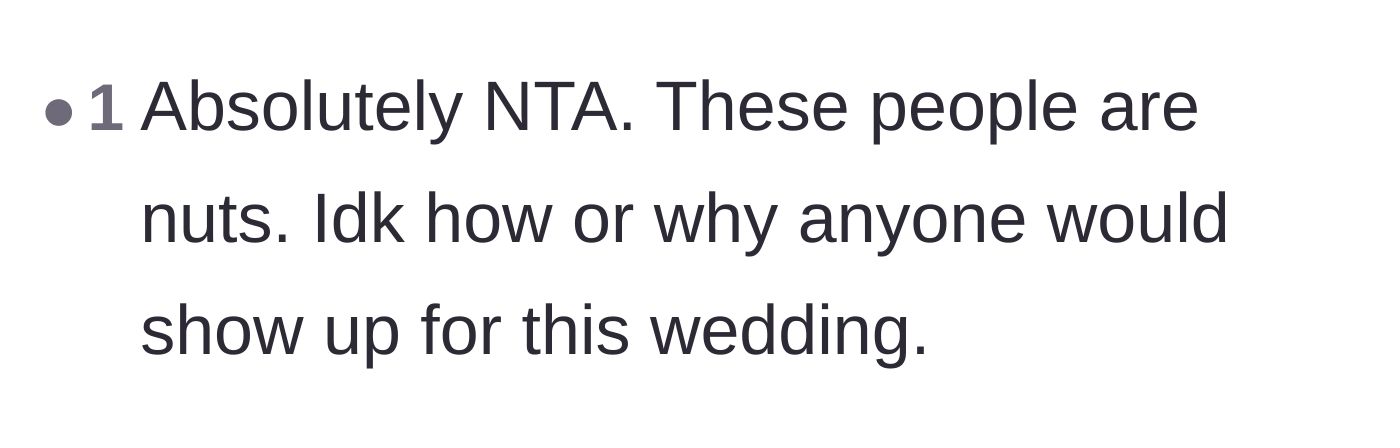 Comment thread 6 - Utter disbelief at the sheer audacity of the bride's family and anyone actually attending.