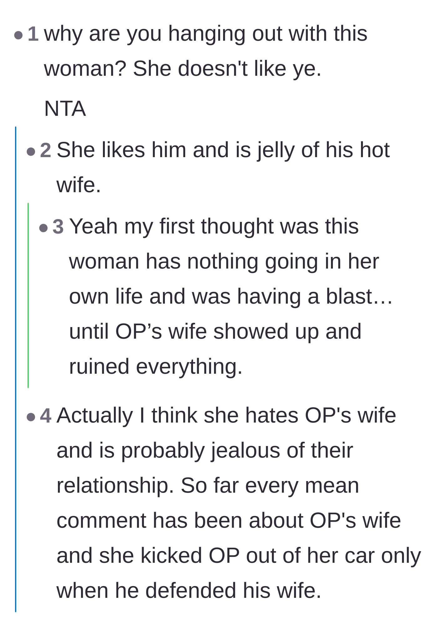 Comment thread 2 - Discussion about how Helen's toxic behavior was entirely directed at the wife out of jealousy.