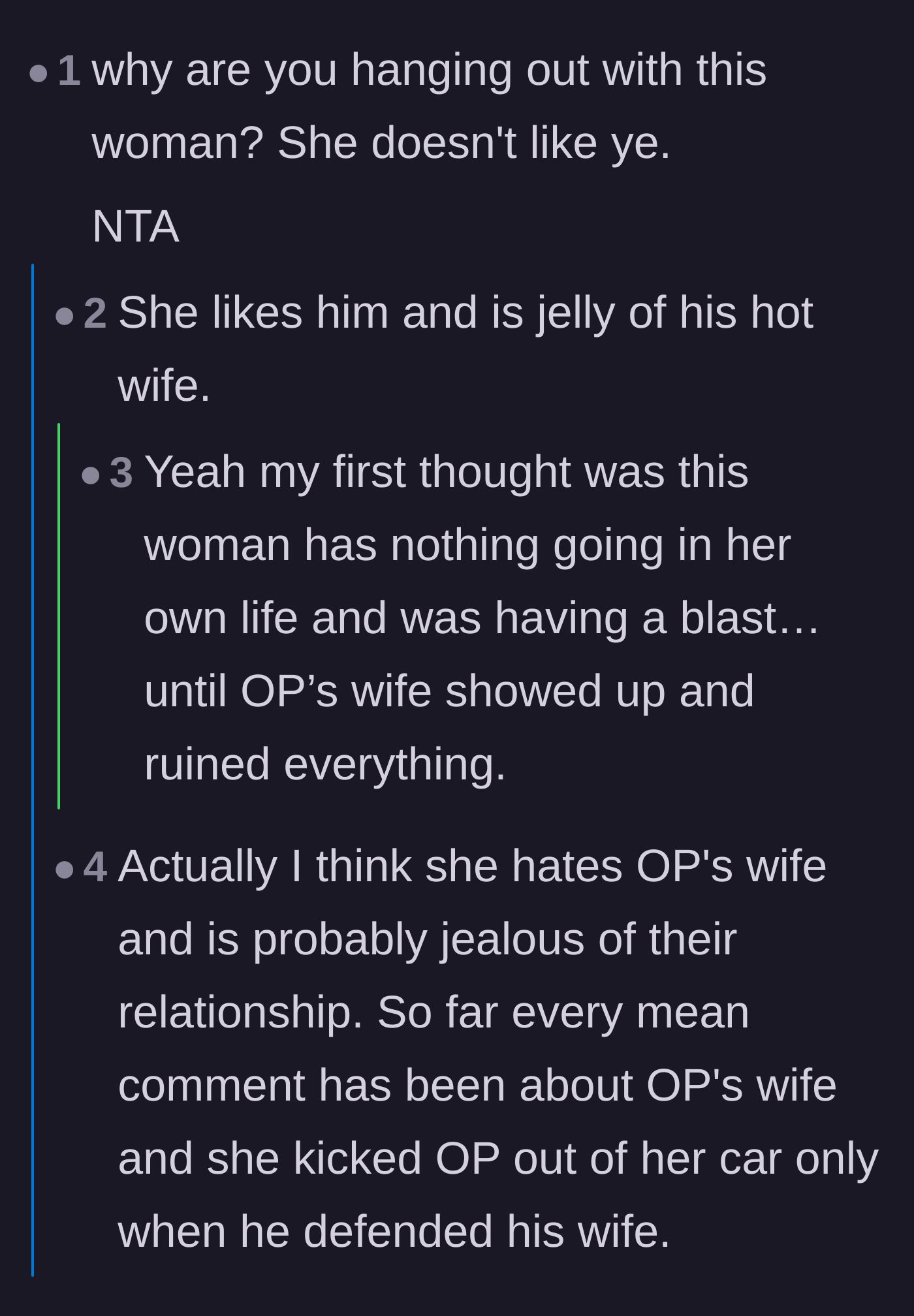 Comment thread 2 - Discussion about how Helen's toxic behavior was entirely directed at the wife out of jealousy.