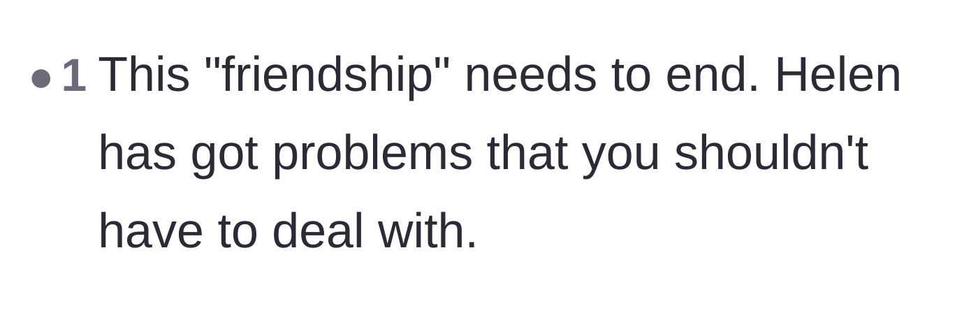 Comment thread 5 - A straightforward piece of advice telling the husband to completely end the toxic friendship.