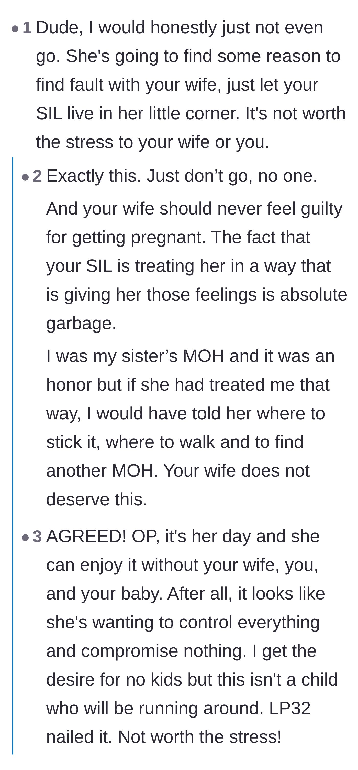 Comment thread 1 - Readers agree the couple should simply boycott the wedding because the bride's behavior is incredibly toxic.