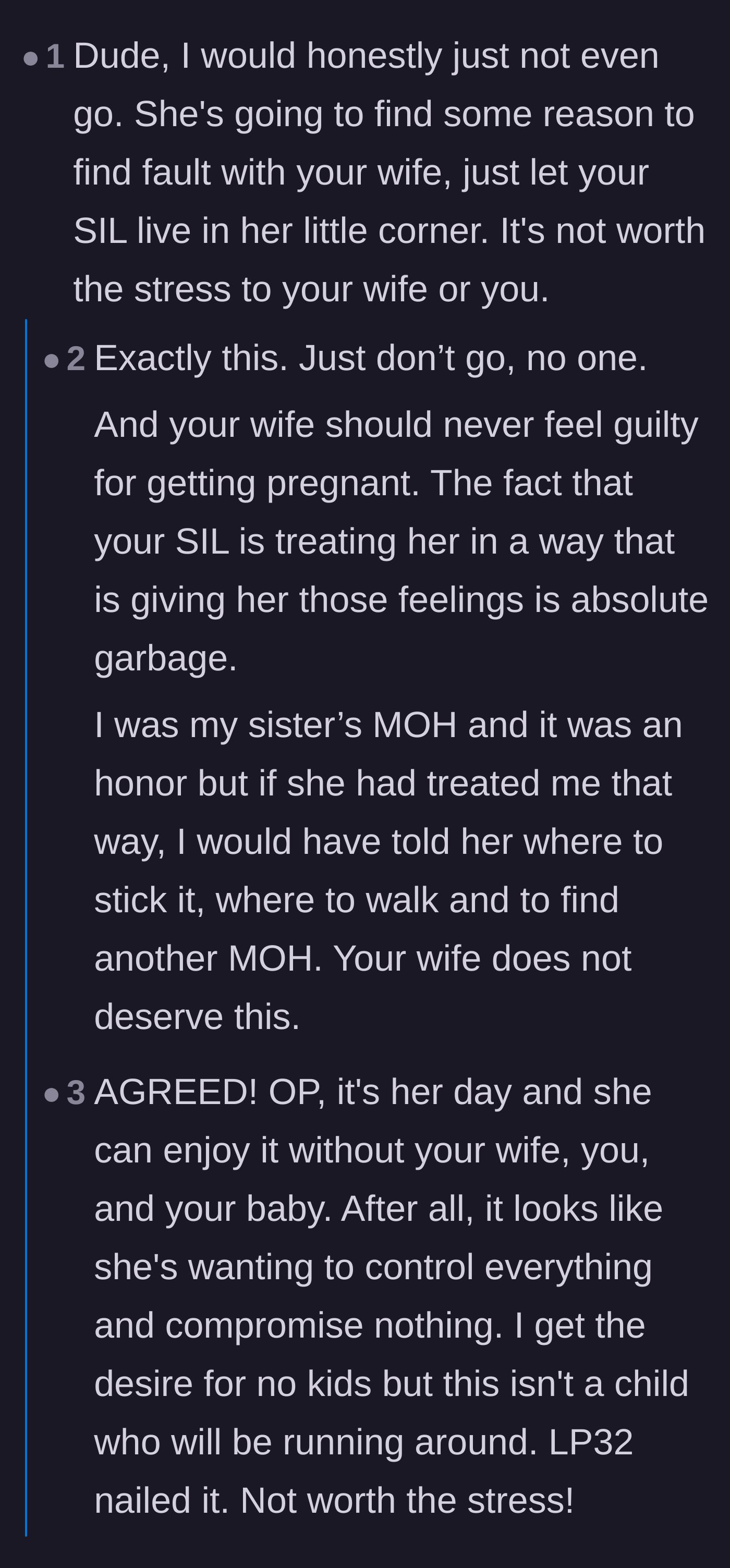 Comment thread 1 - Readers agree the couple should simply boycott the wedding because the bride's behavior is incredibly toxic.