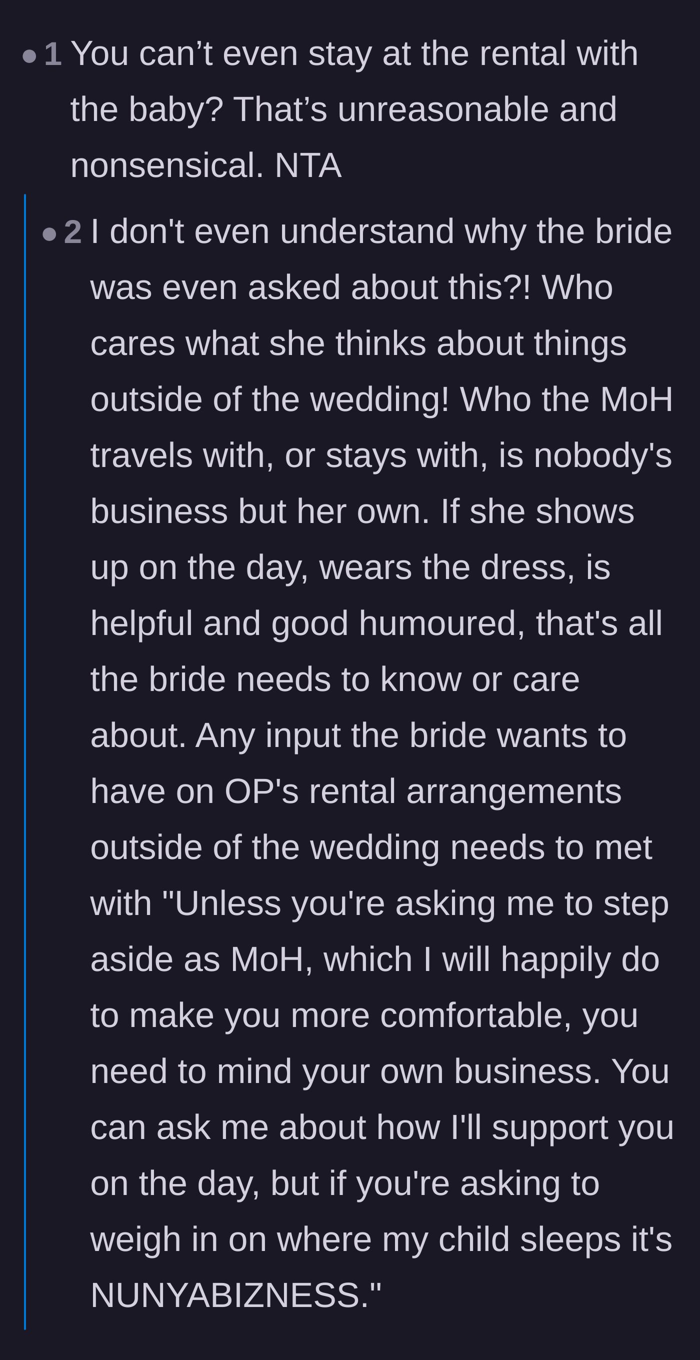 Comment thread 6 - Disbelief over why the couple ever asked the bride for permission regarding their private hotel arrangements.