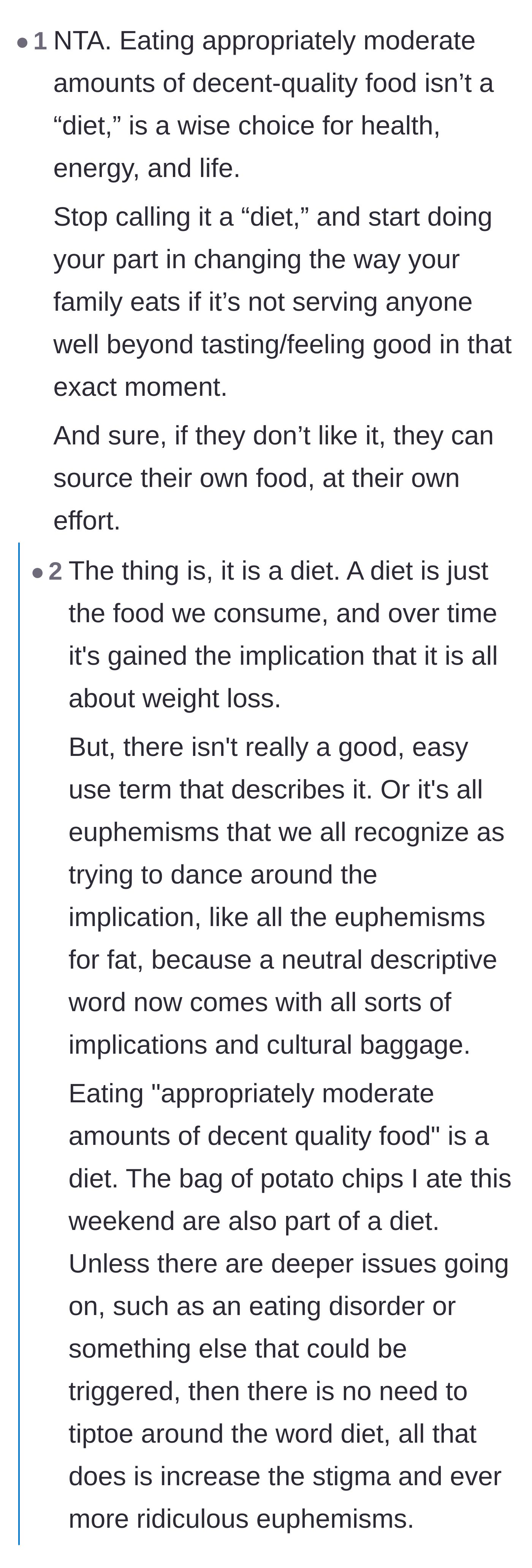 Comment thread 5 - A philosophical debate on the actual definition of the word 'diet' and how it applies to everyday lifestyle changes.