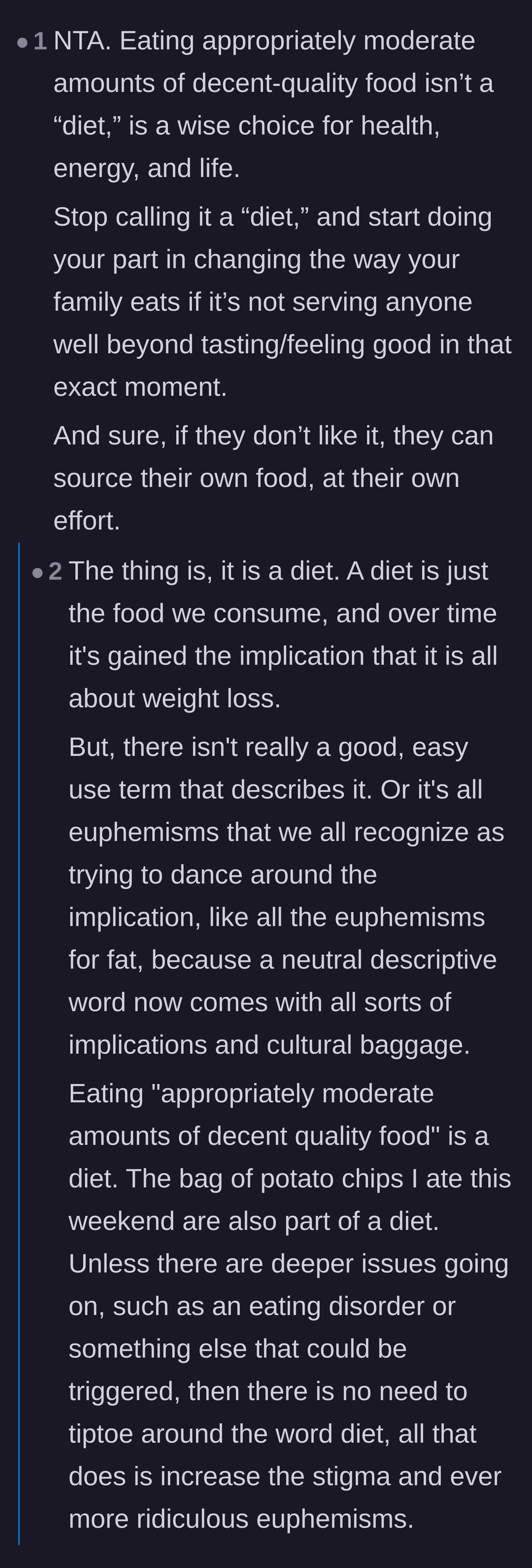 Comment thread 5 - A philosophical debate on the actual definition of the word 'diet' and how it applies to everyday lifestyle changes.