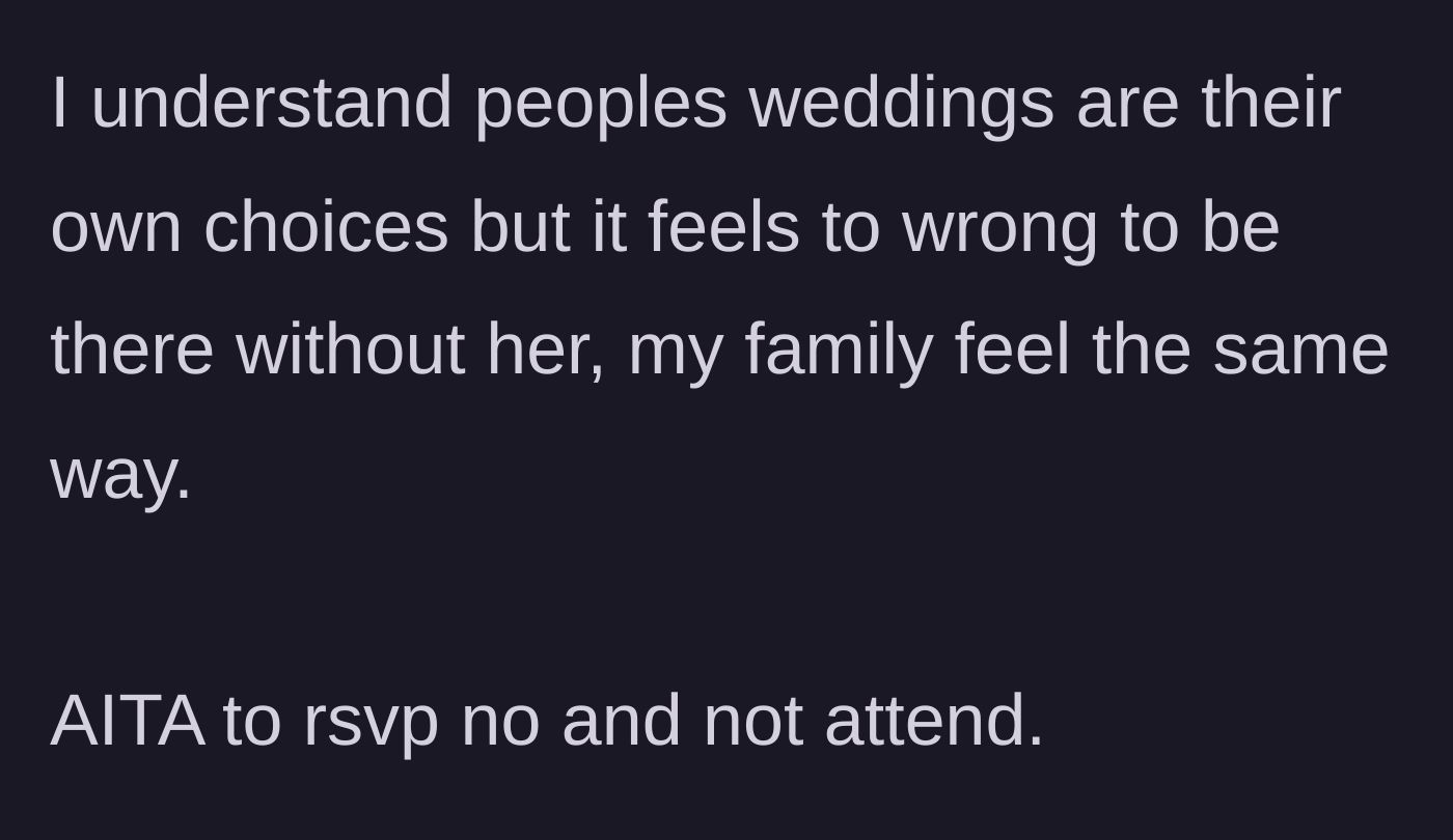 Story part 5 - Boyfriend questions if he is wrong for refusing to attend the wedding without his partner.