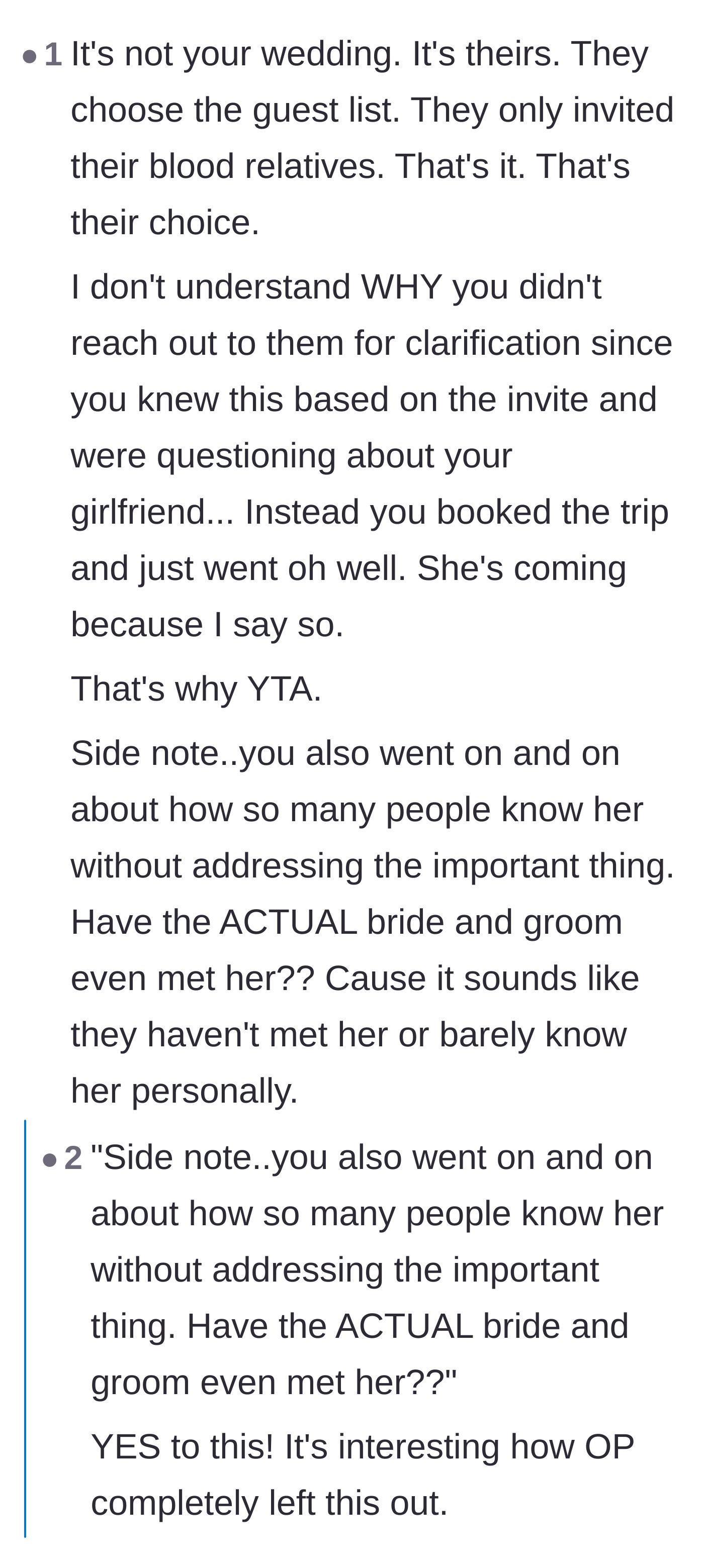 Comment thread 3 - Questioning why the boyfriend booked a trip without clarifying the invite, and asking if the couple had even met his girlfriend.