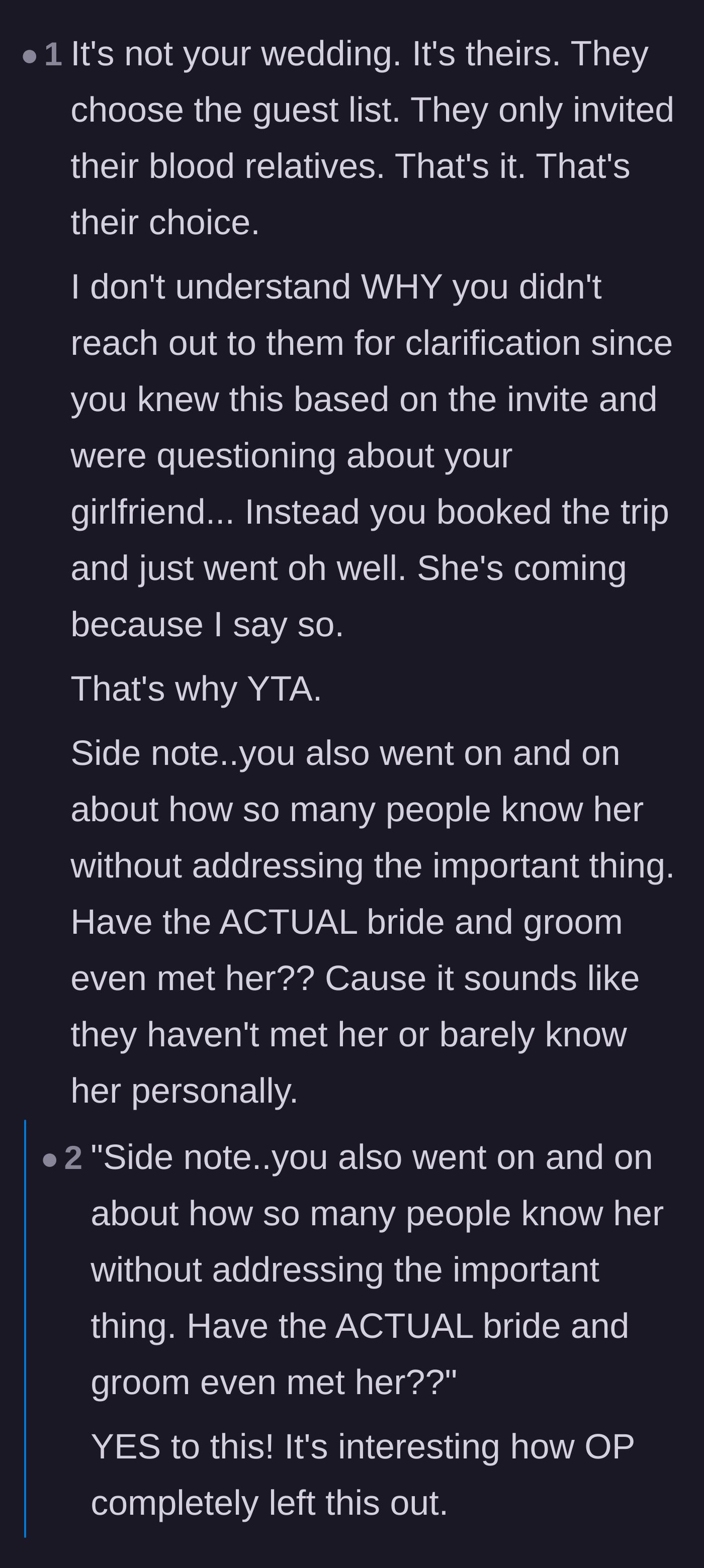 Comment thread 3 - Questioning why the boyfriend booked a trip without clarifying the invite, and asking if the couple had even met his girlfriend.