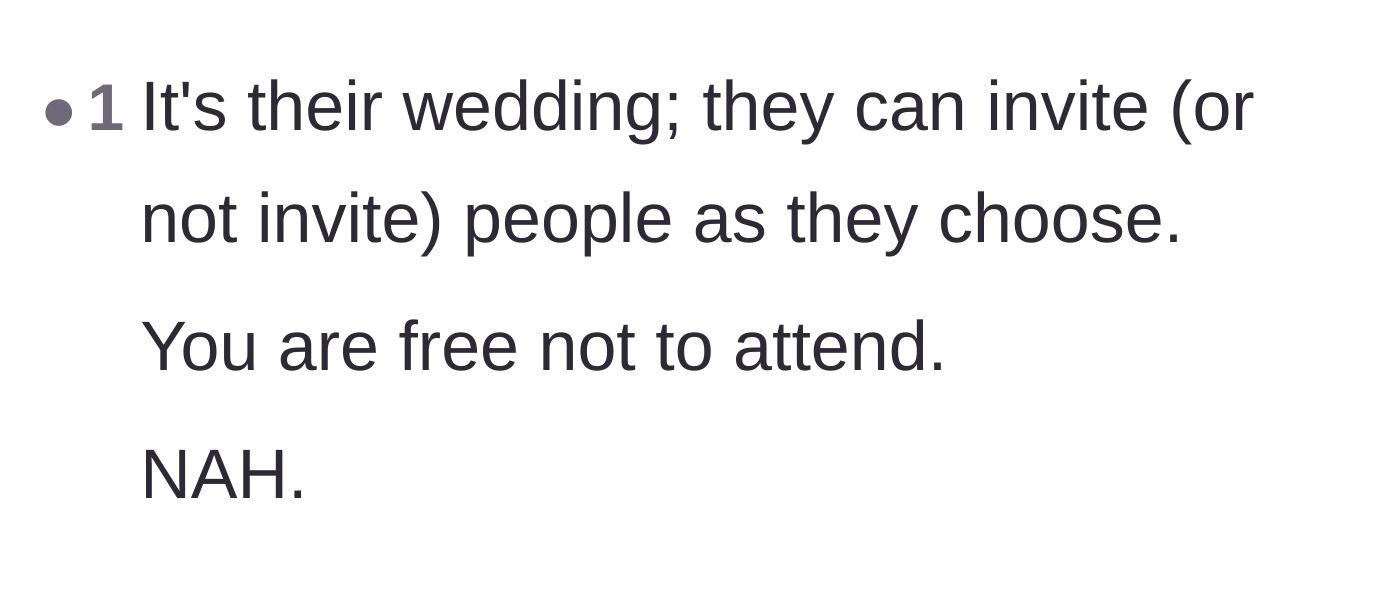 Comment thread 6 - A simple take concluding that the couple can invite who they want and the boyfriend can simply choose not to attend without any drama.