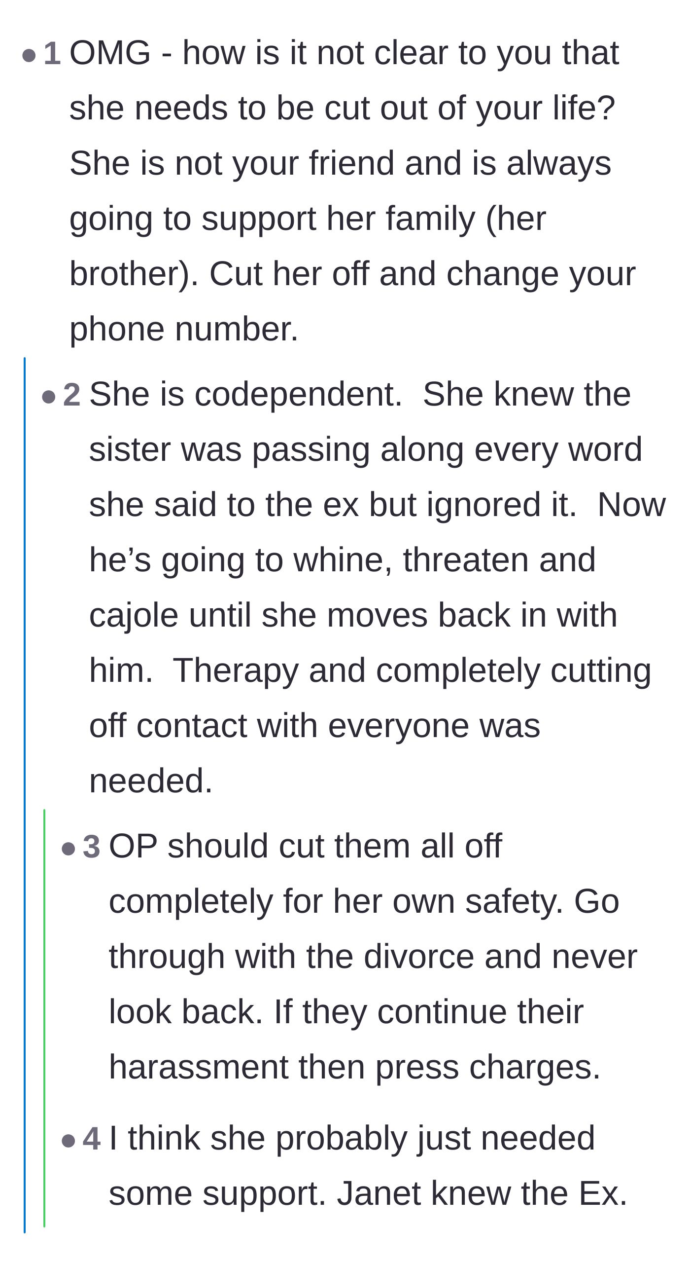 Comment thread 1 - Readers urge the author to immediately cut off her sister-in-law and change her phone number.