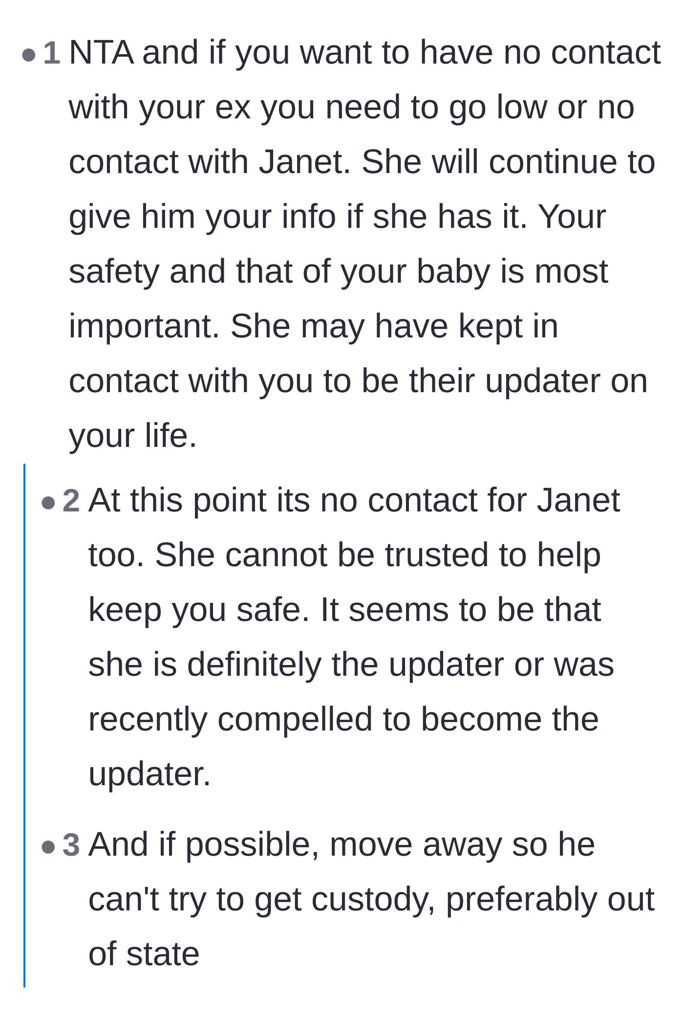 Comment thread 3 - Commenters label the sister-in-law as a willing informant and urge the author to prioritize her baby's safety.