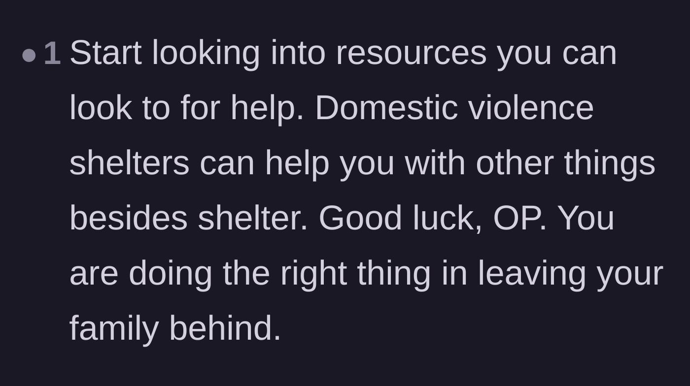 Comment thread 4 - A reader advises the main character to seek help from local domestic violence shelters.