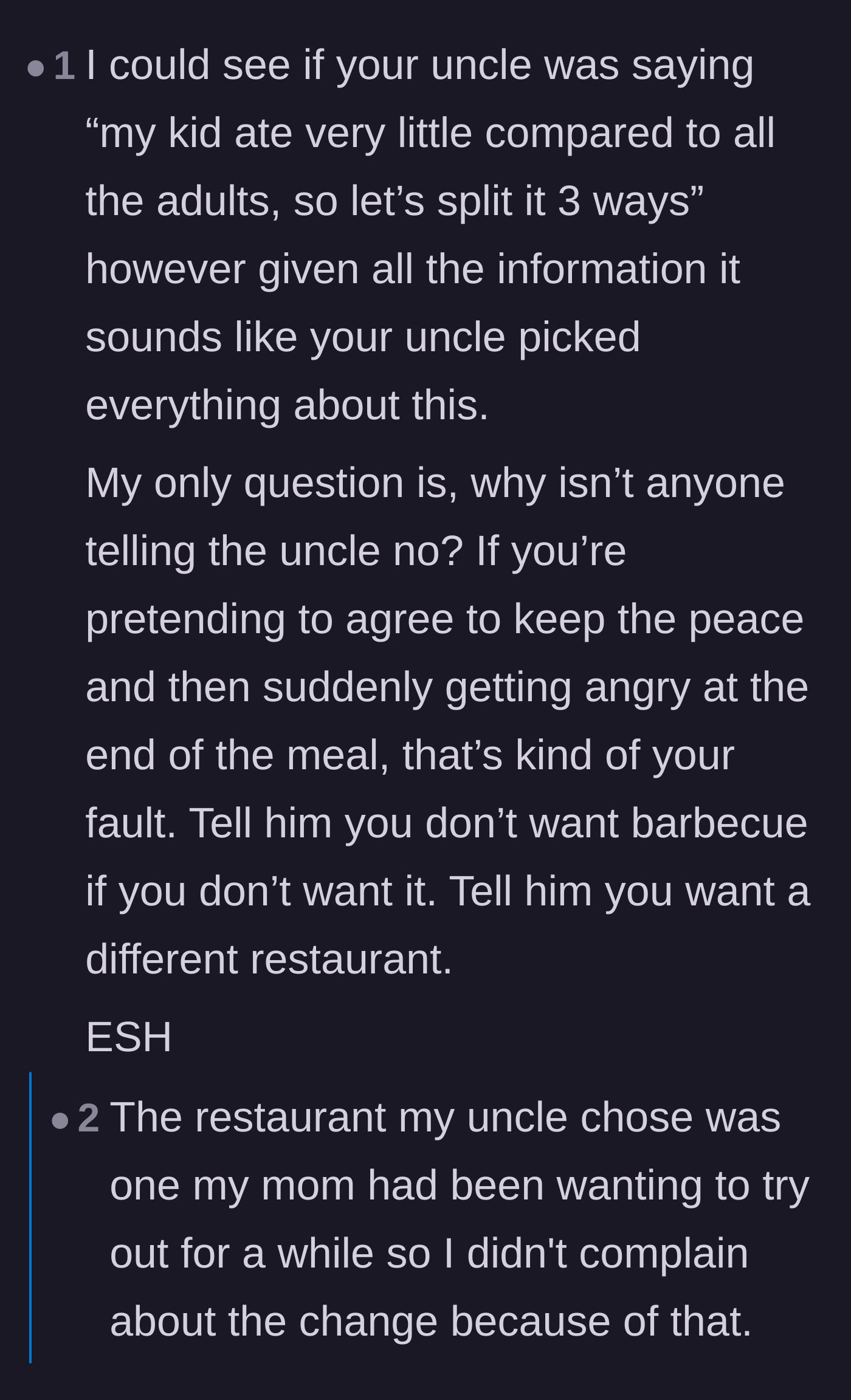 Comment thread 5 - A reader criticizing the group for not shutting down the uncle's demands earlier.