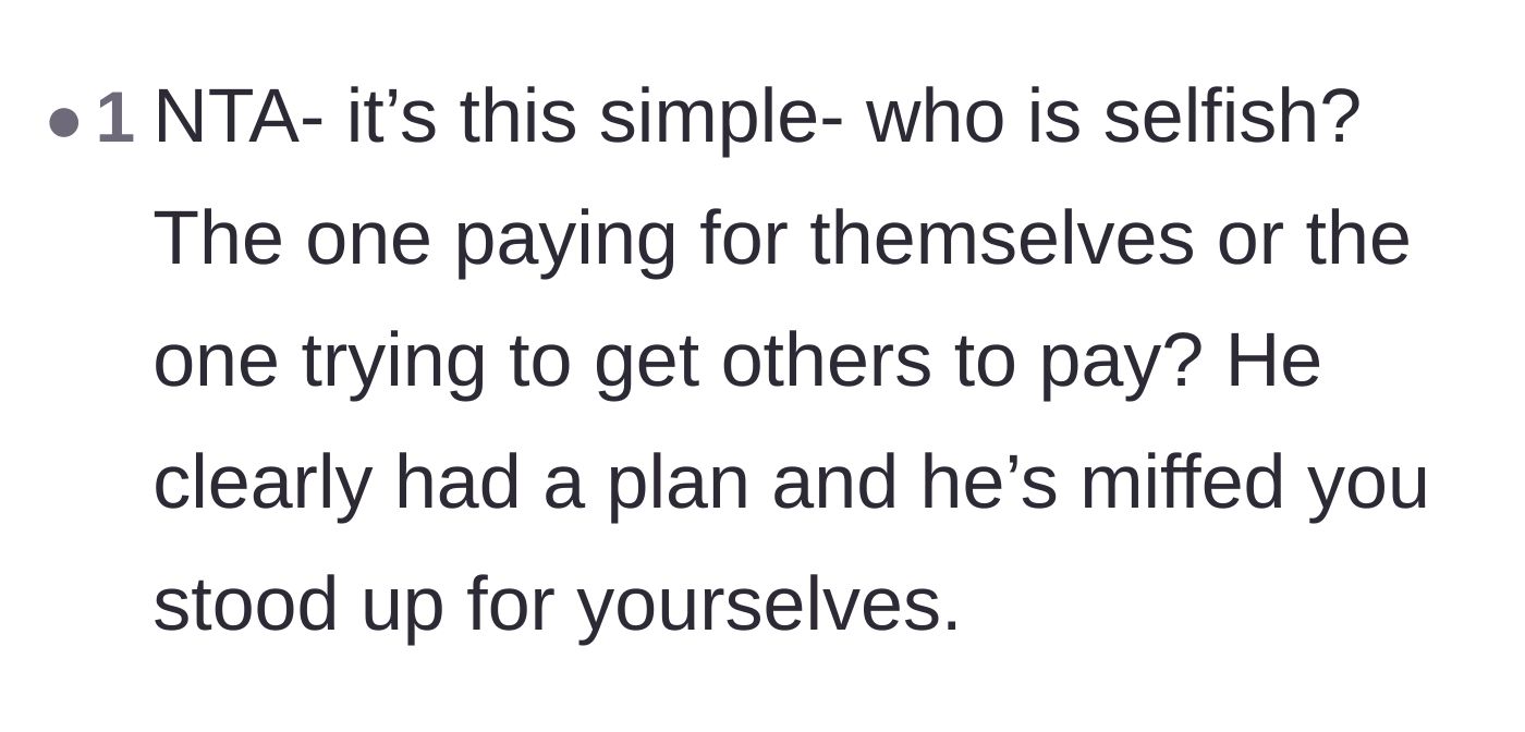 Comment thread 6 - A comment analyzing the uncle's hypocritical use of the word selfish.