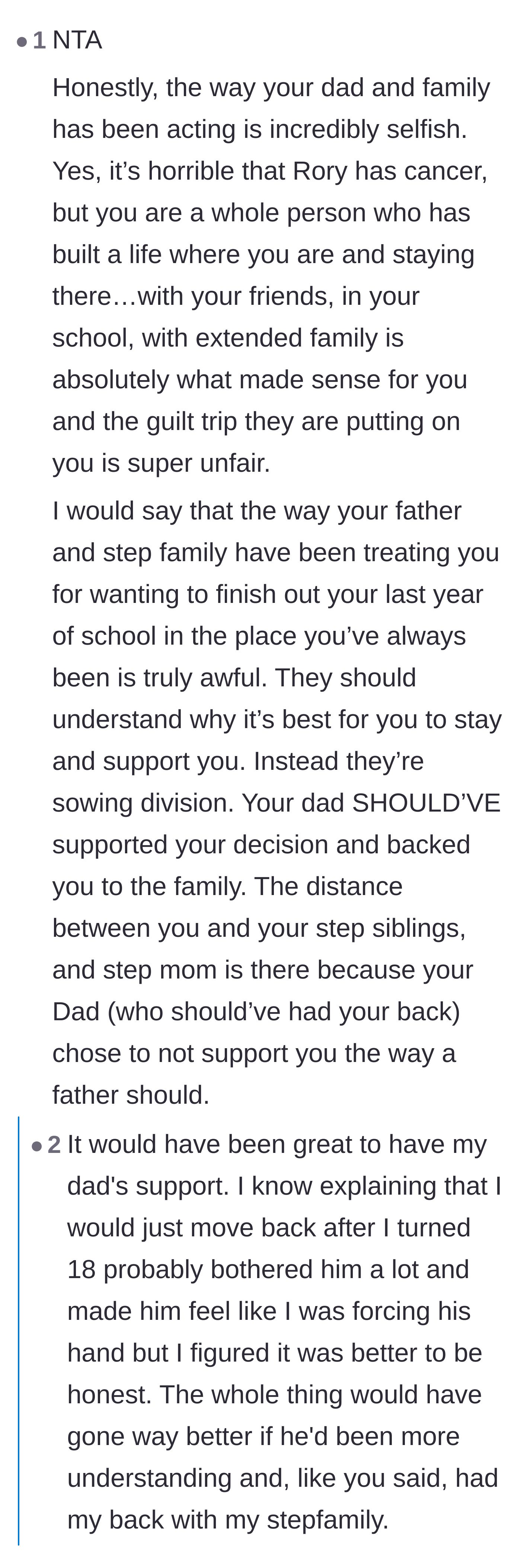 Comment thread 3 - Advice focusing on how the dad actively destroyed his relationship with his son by not having his back.