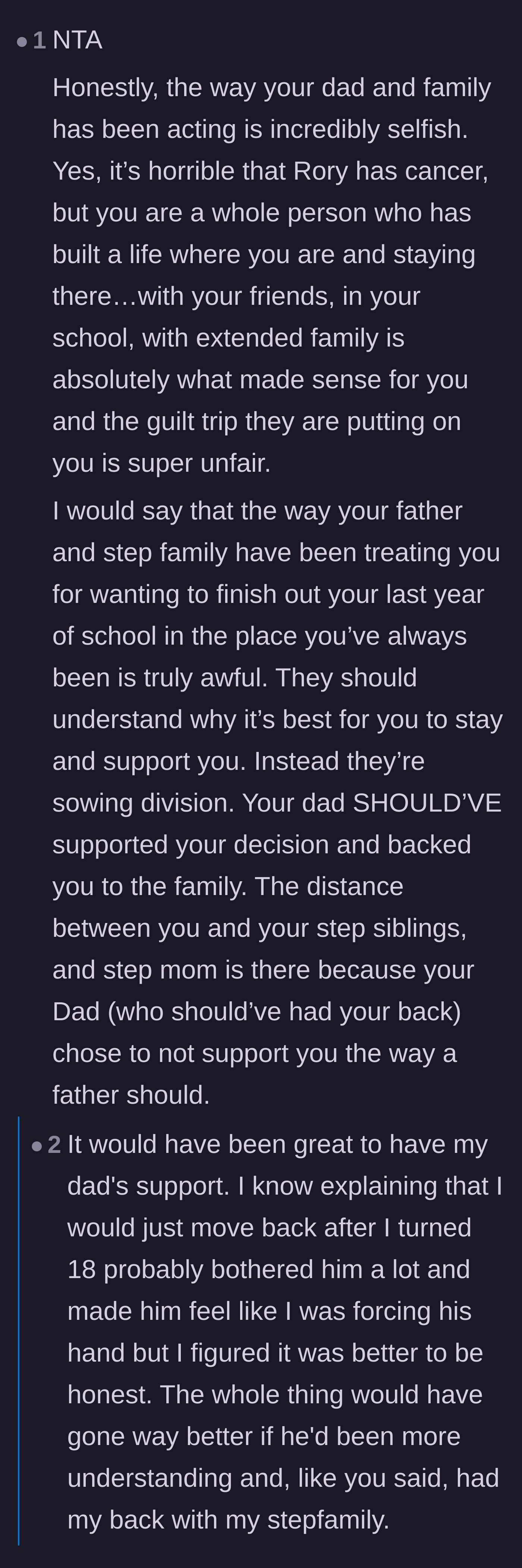 Comment thread 3 - Advice focusing on how the dad actively destroyed his relationship with his son by not having his back.