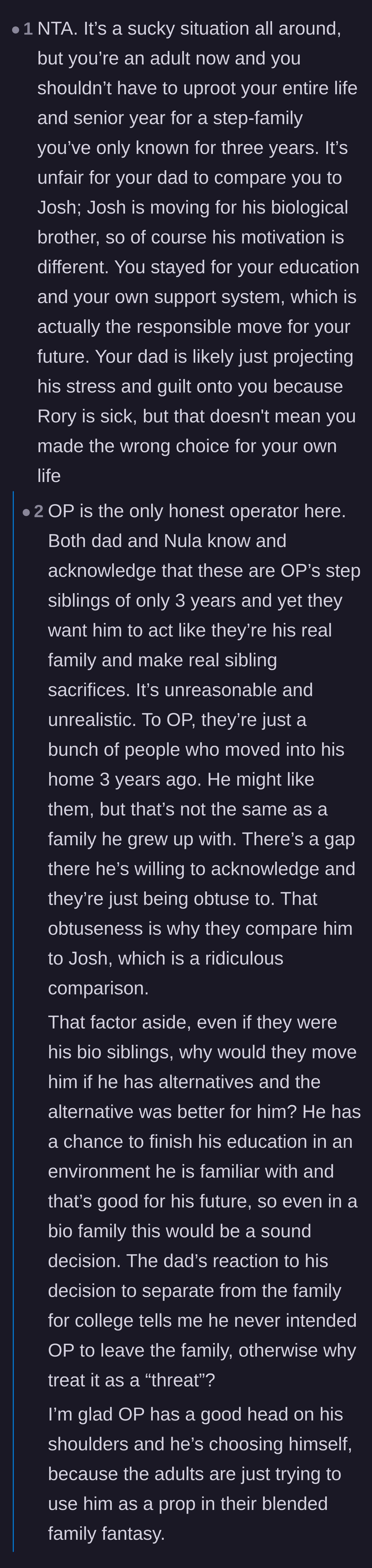 Comment thread 4 - A deep dive into how the adults are using the teen as a prop for their perfect blended family fantasy.