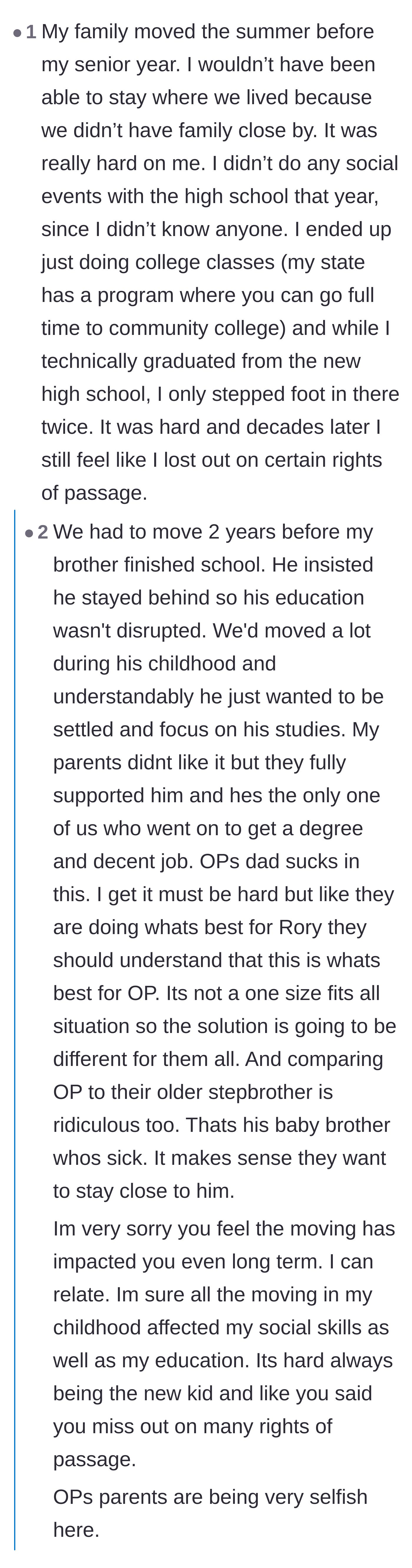 Comment thread 5 - Heartbreaking personal stories from people who were forced to move during their senior year and still regret it.