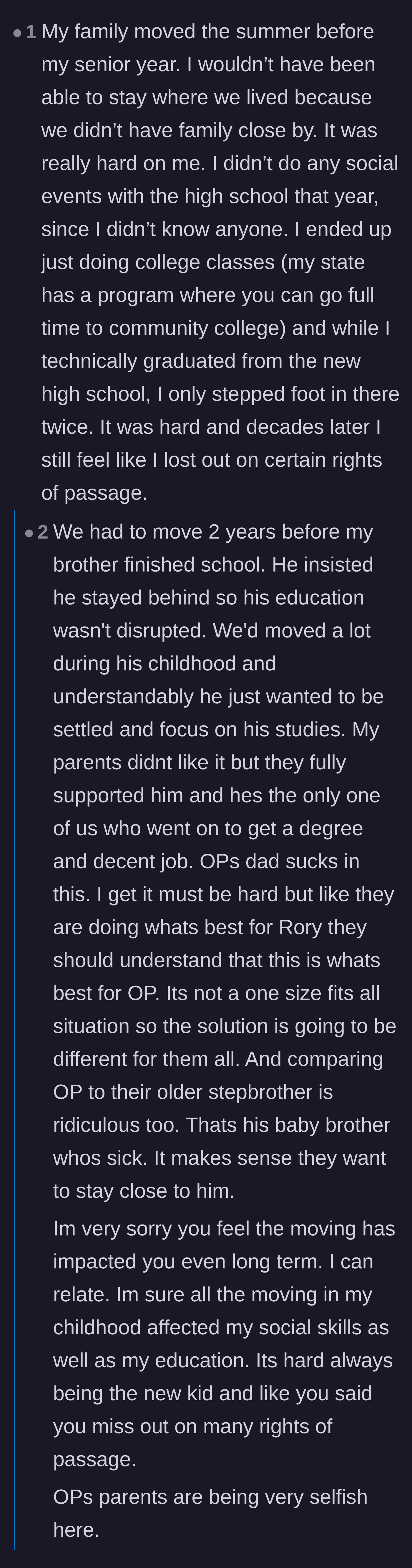 Comment thread 5 - Heartbreaking personal stories from people who were forced to move during their senior year and still regret it.