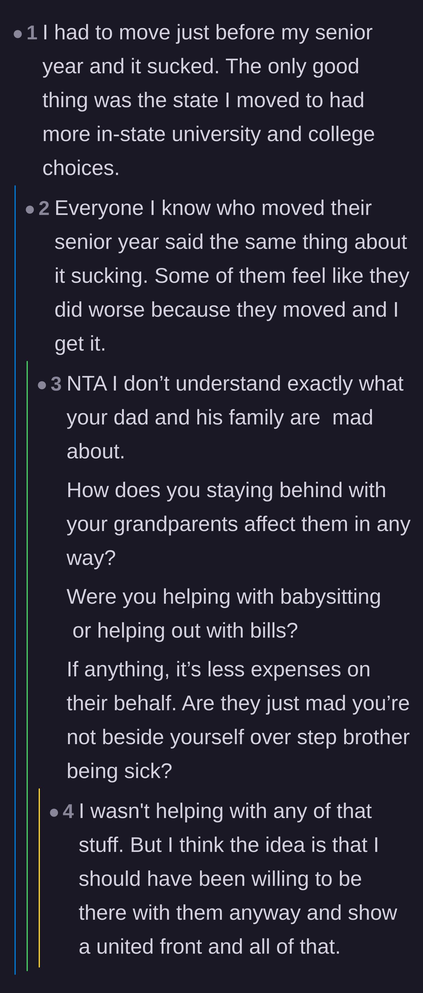 Comment thread 6 - Discussion analyzing the manipulative nature of demanding a 'united front' from a teenager.