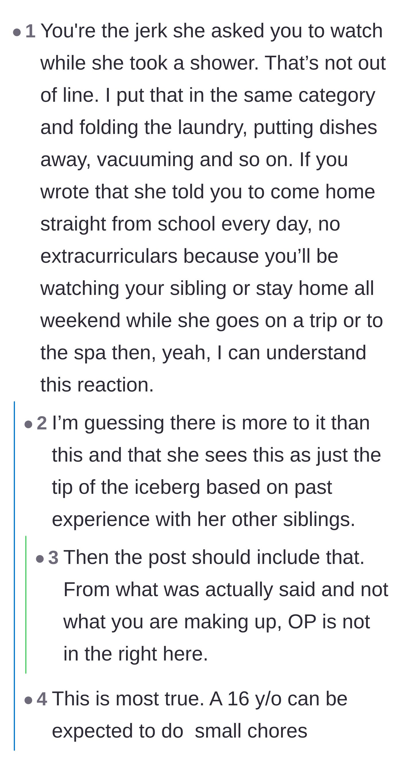 Comment thread 3 - Commenters comparing the task of watching a newborn baby to doing household chores like folding laundry