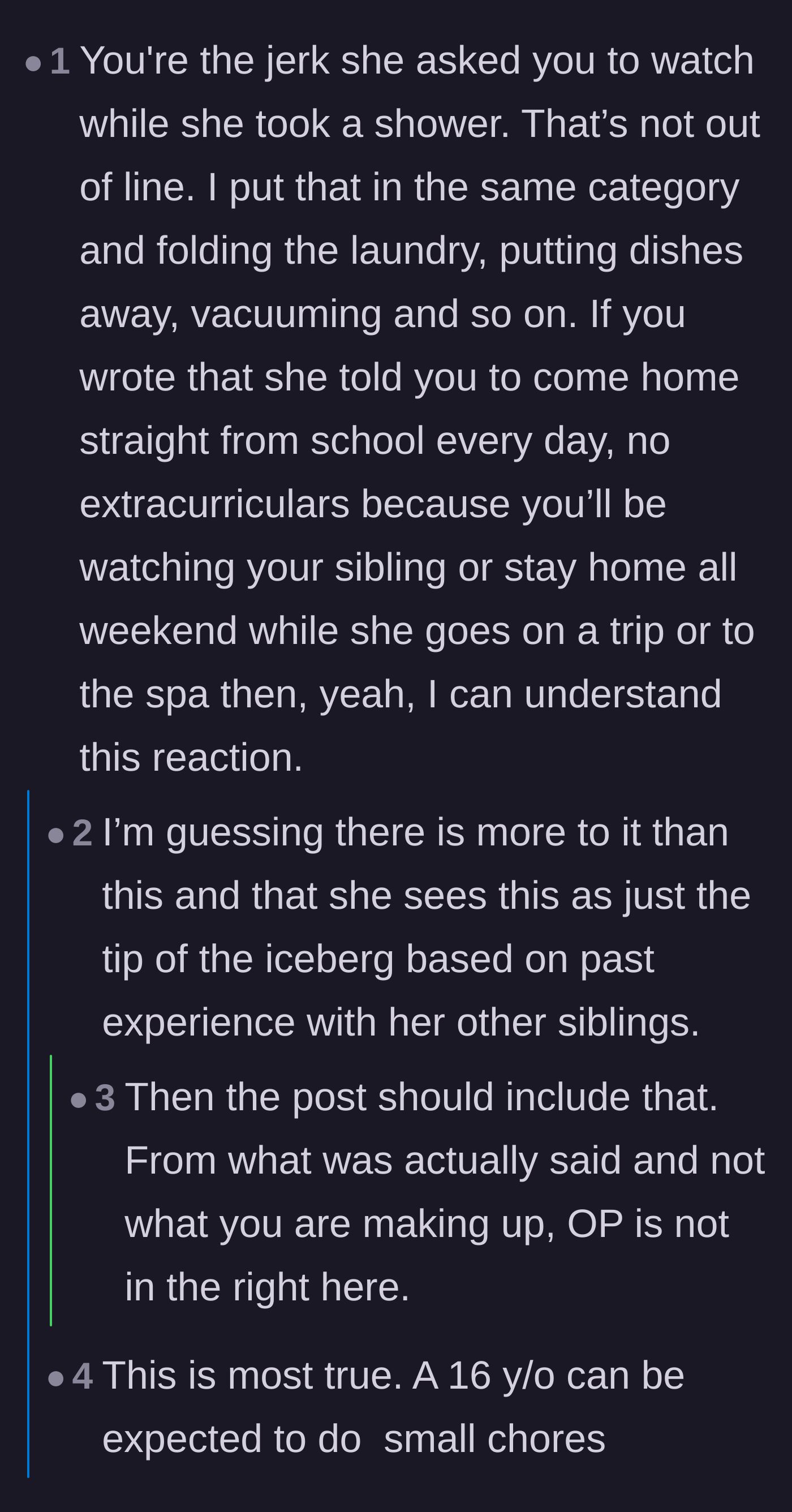 Comment thread 3 - Commenters comparing the task of watching a newborn baby to doing household chores like folding laundry