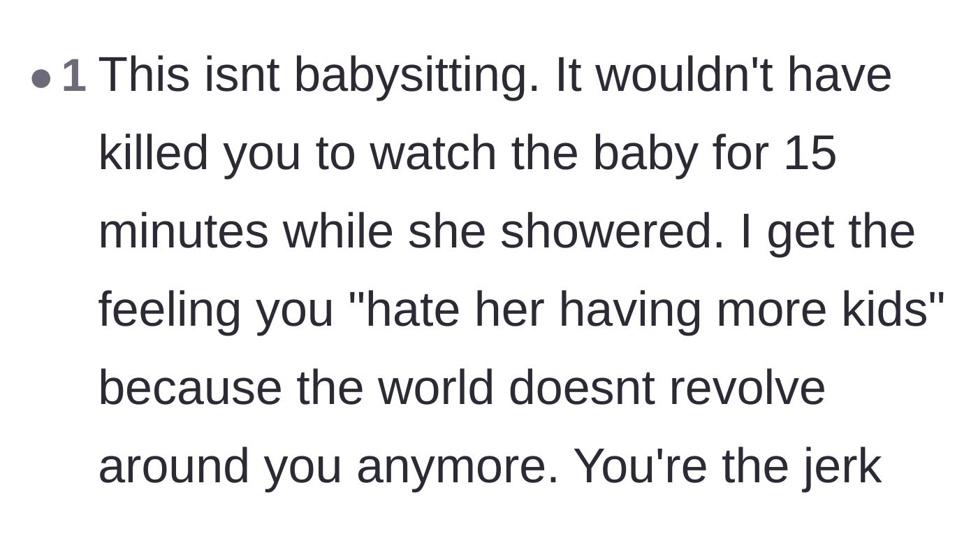 Comment thread 5 - A commenter calling the teen selfish and accusing her of being jealous of the new baby