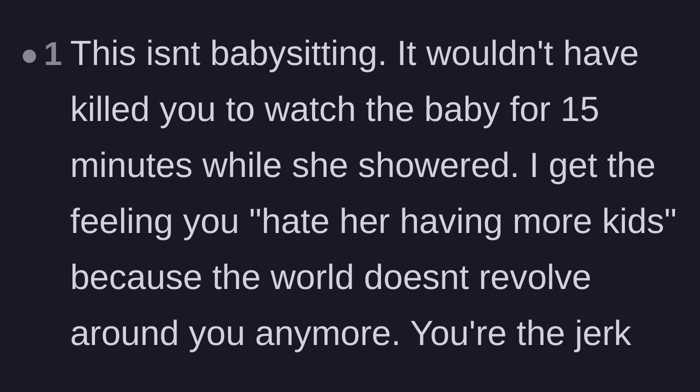 Comment thread 5 - A commenter calling the teen selfish and accusing her of being jealous of the new baby
