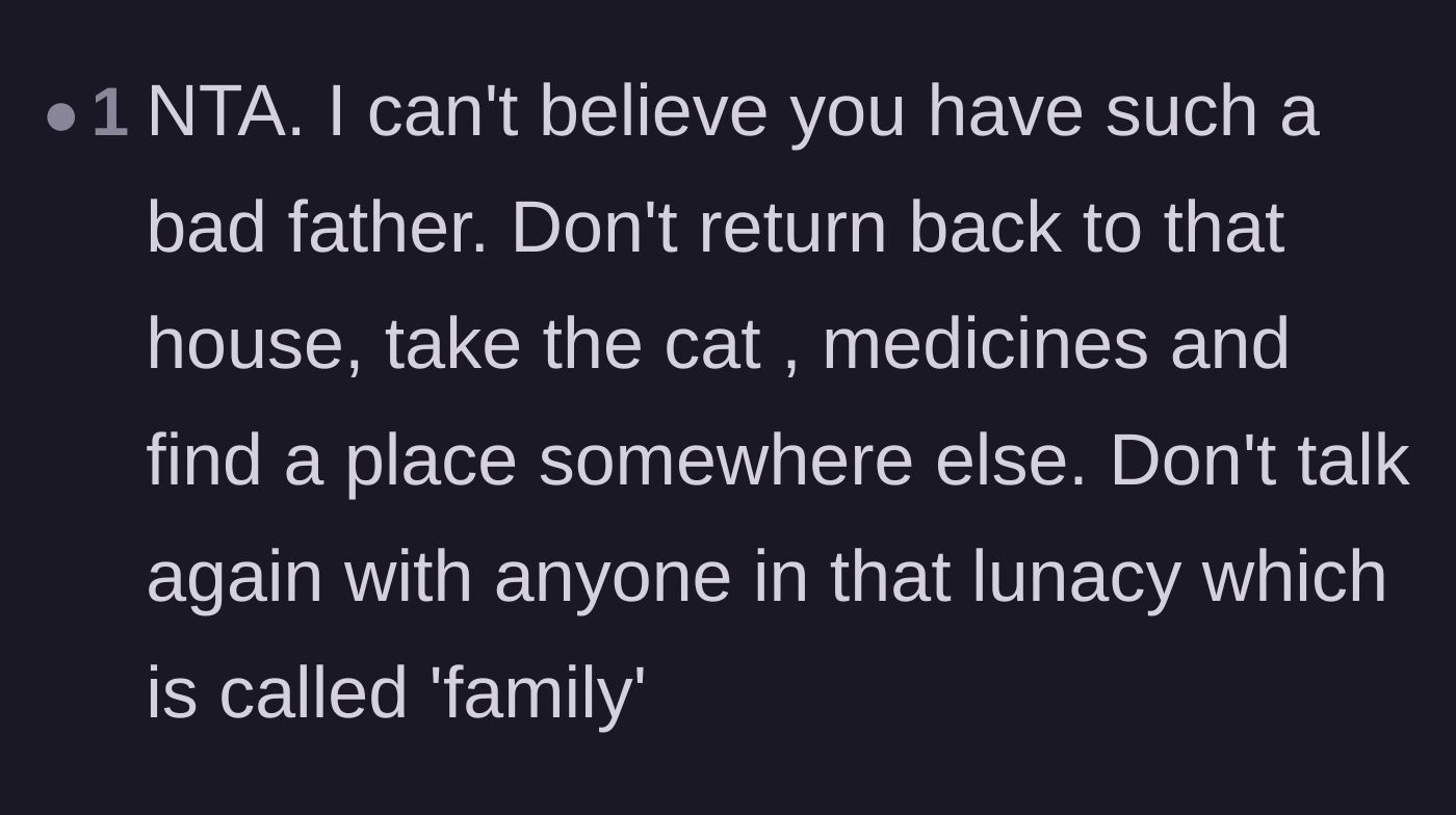 Comment thread 2 - Advice urging the teenager to take her medication and cat, permanently leave the toxic house, and cut contact.