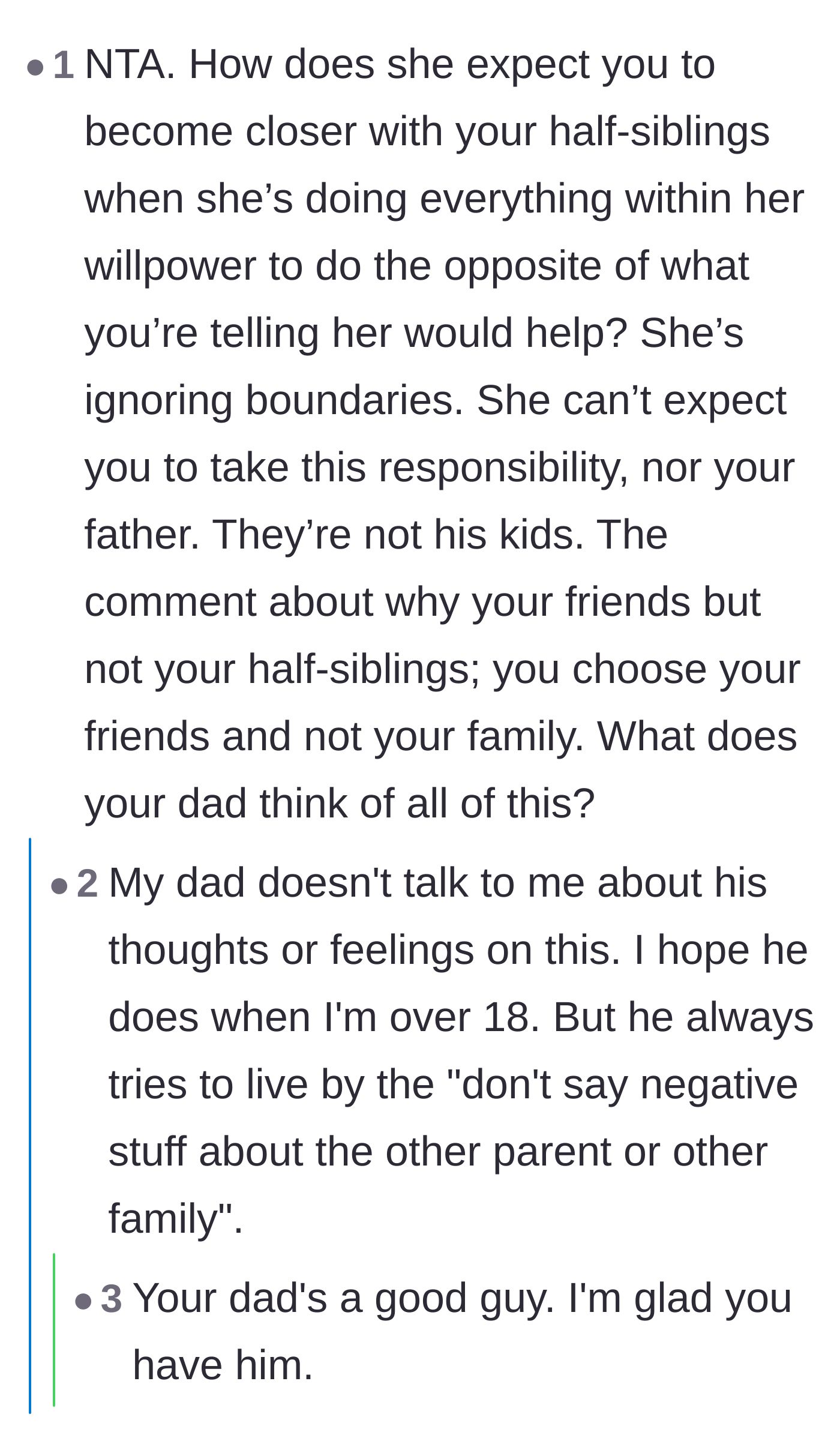 Comment thread 1 - Readers praising the dad for staying neutral and refusing to badmouth the mother.