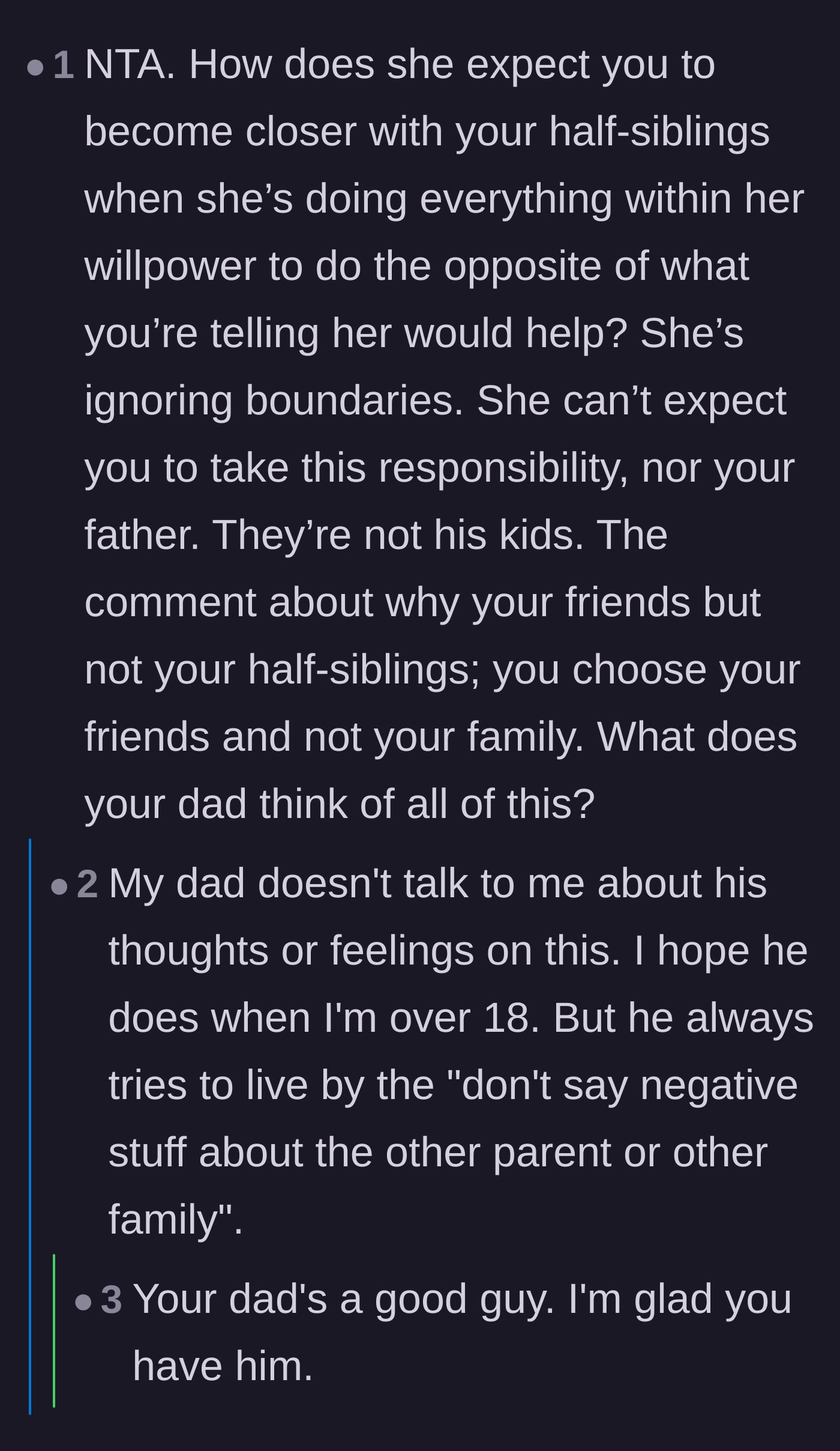 Comment thread 1 - Readers praising the dad for staying neutral and refusing to badmouth the mother.