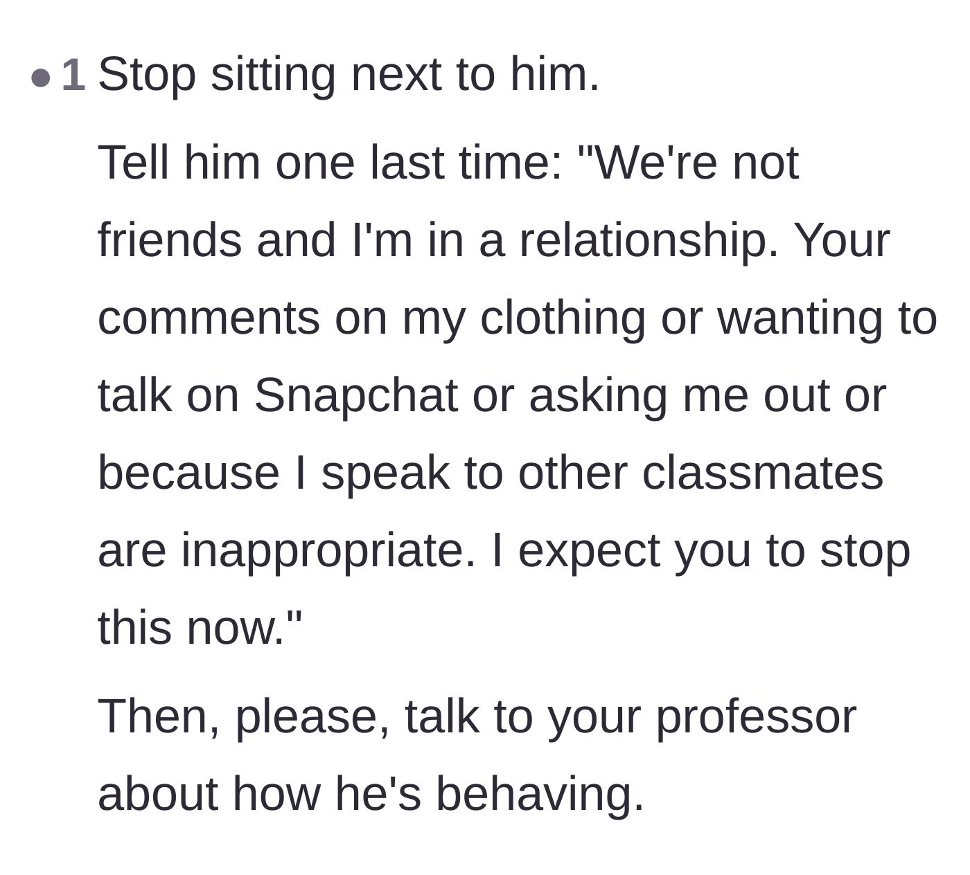 Comment thread 4 - Step-by-step advice on how to formally set a boundary and escalate the issue to the professor
