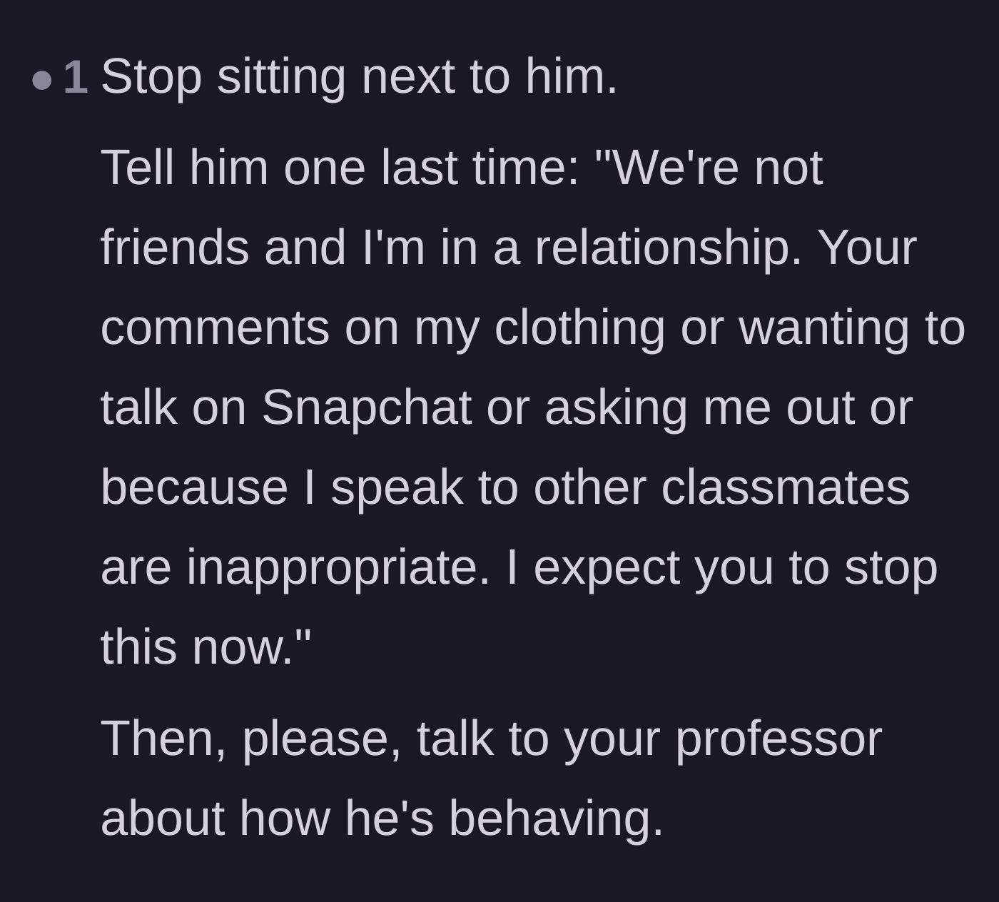 Comment thread 4 - Step-by-step advice on how to formally set a boundary and escalate the issue to the professor
