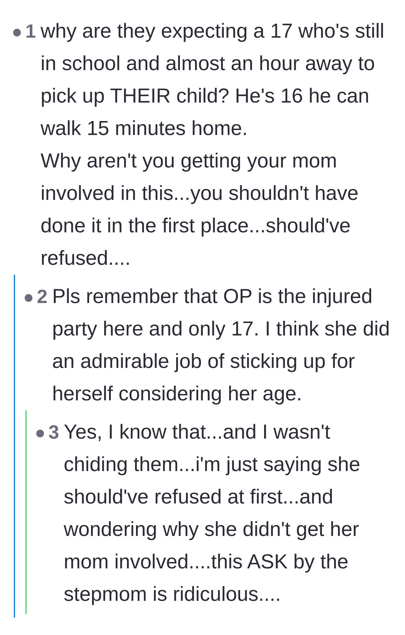 Comment thread 6 - A debate over why the teen even agreed the first time, followed by praise for her ability to set boundaries at 17.