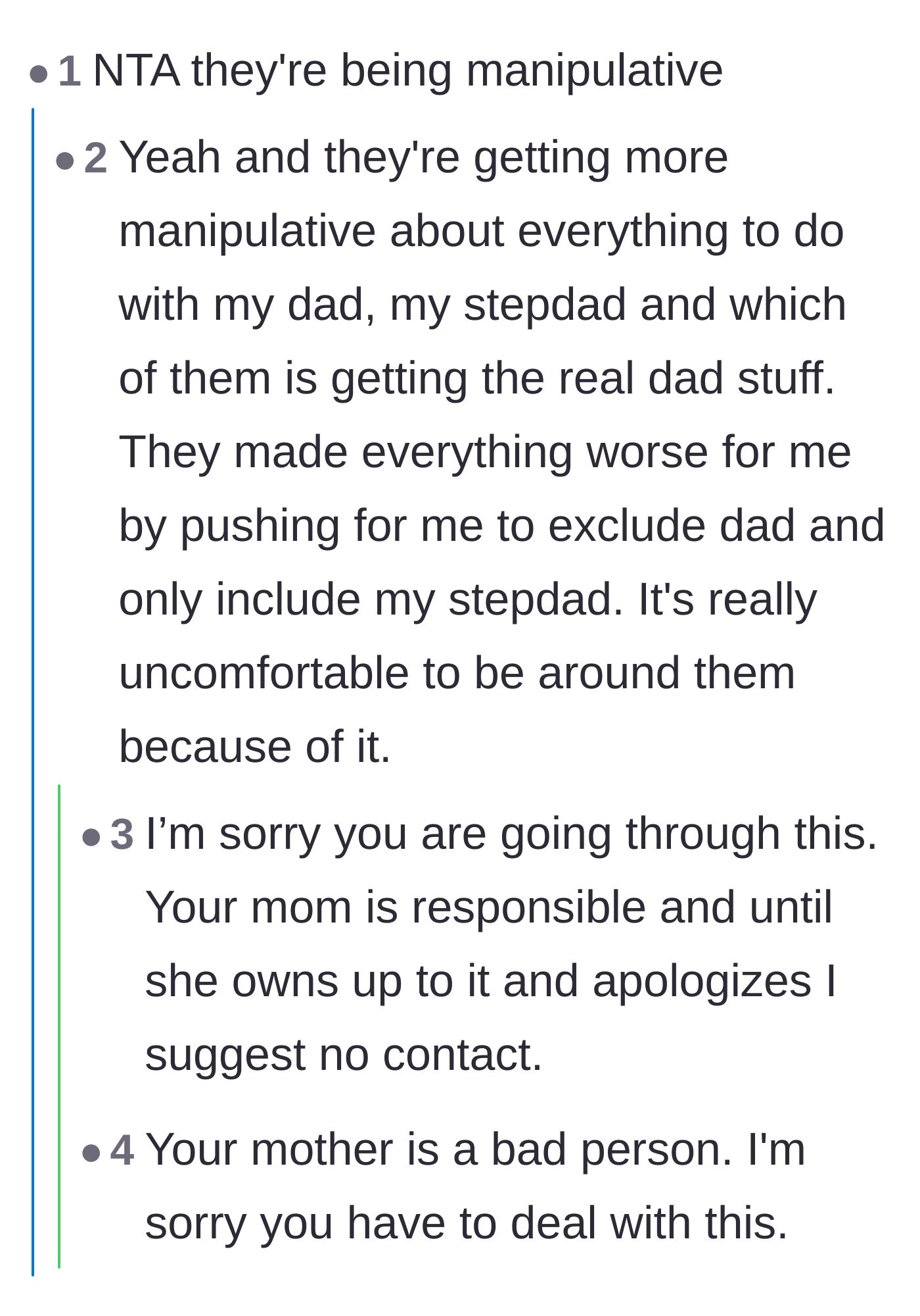 Comment thread 2 - Debate over whether the stepdad is equally at fault or just passively enabling the mother's toxic behavior.